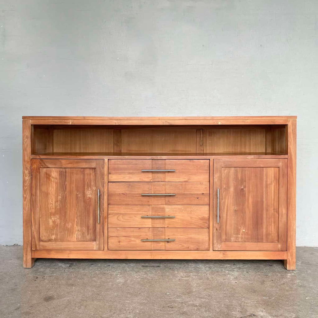 Solid Teak Sideboard with Open Shelf