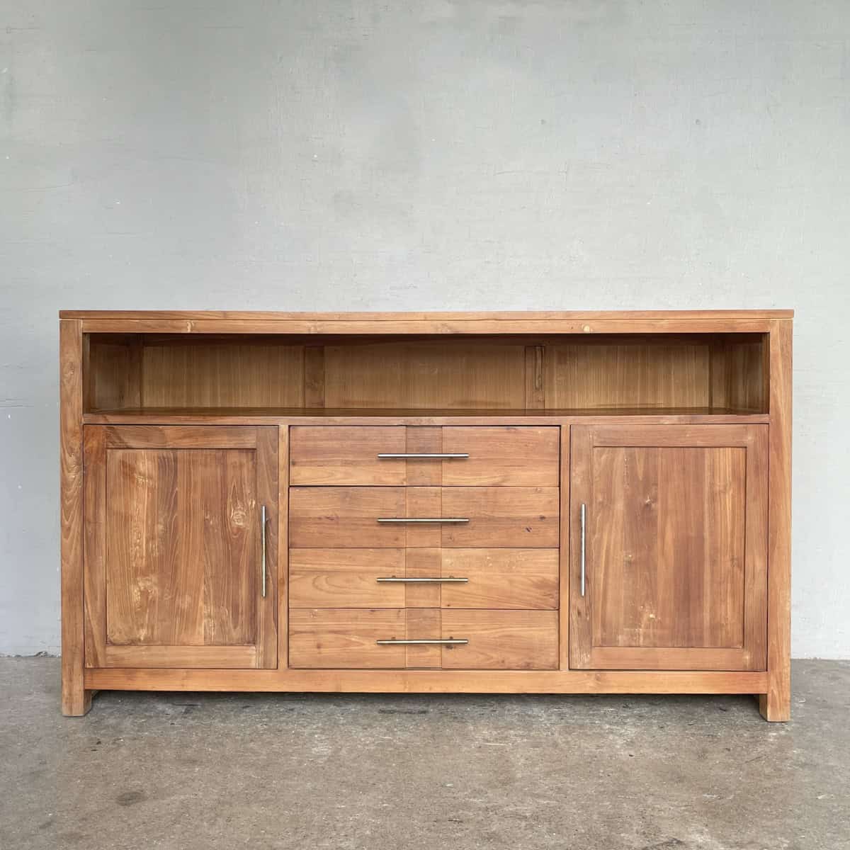 Solid Teak Sideboard with Open Shelf