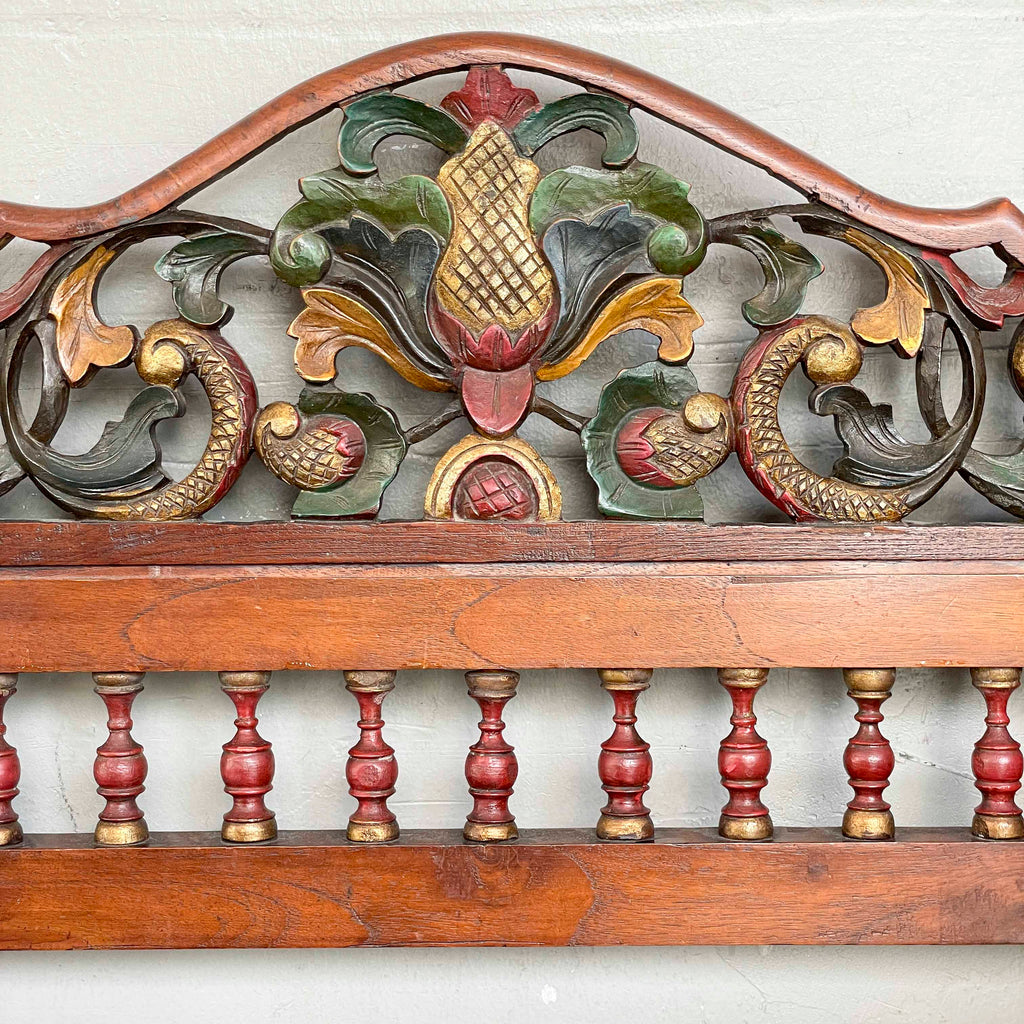 Carved Floral Teak Telephone Bench