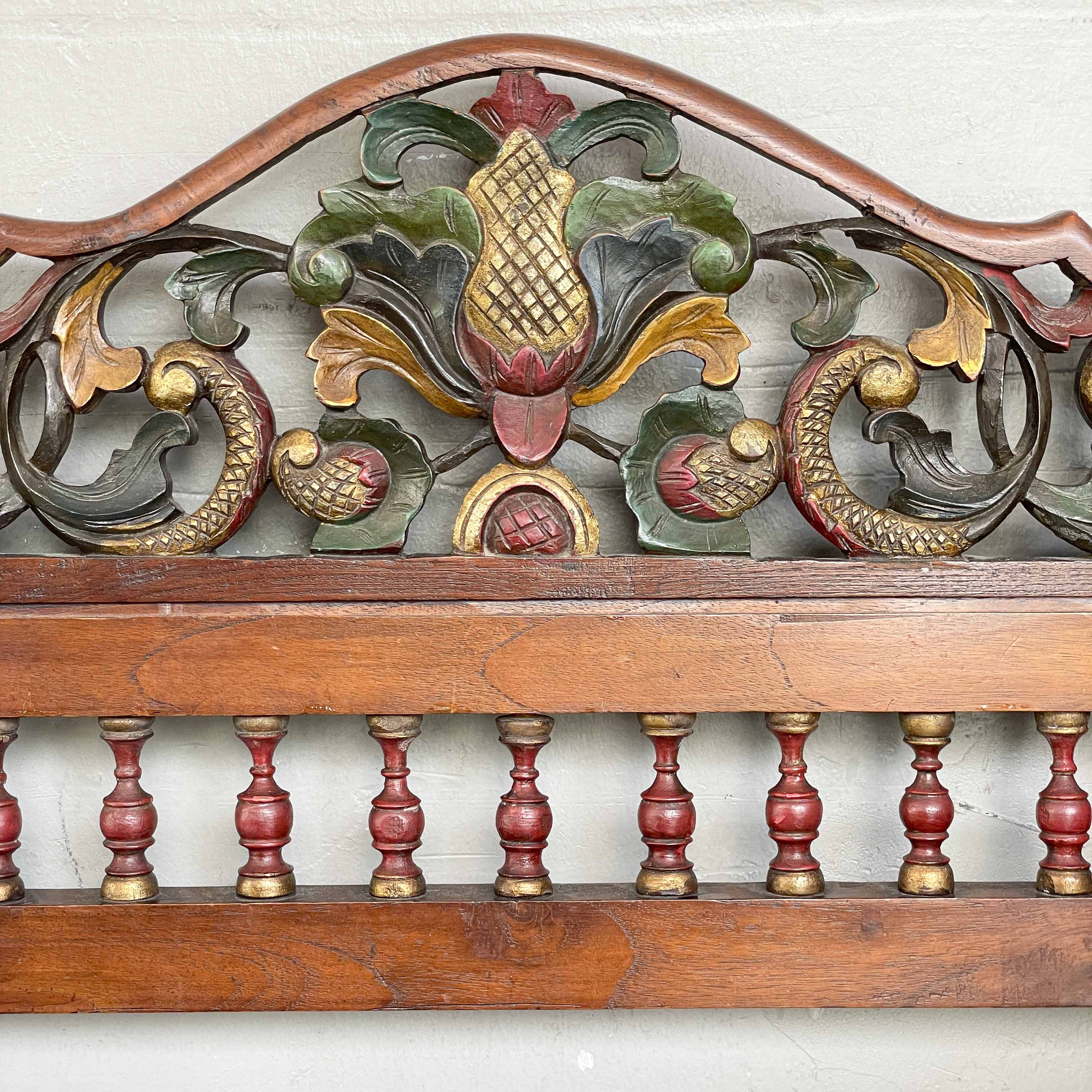 Carved Floral Teak Telephone Bench