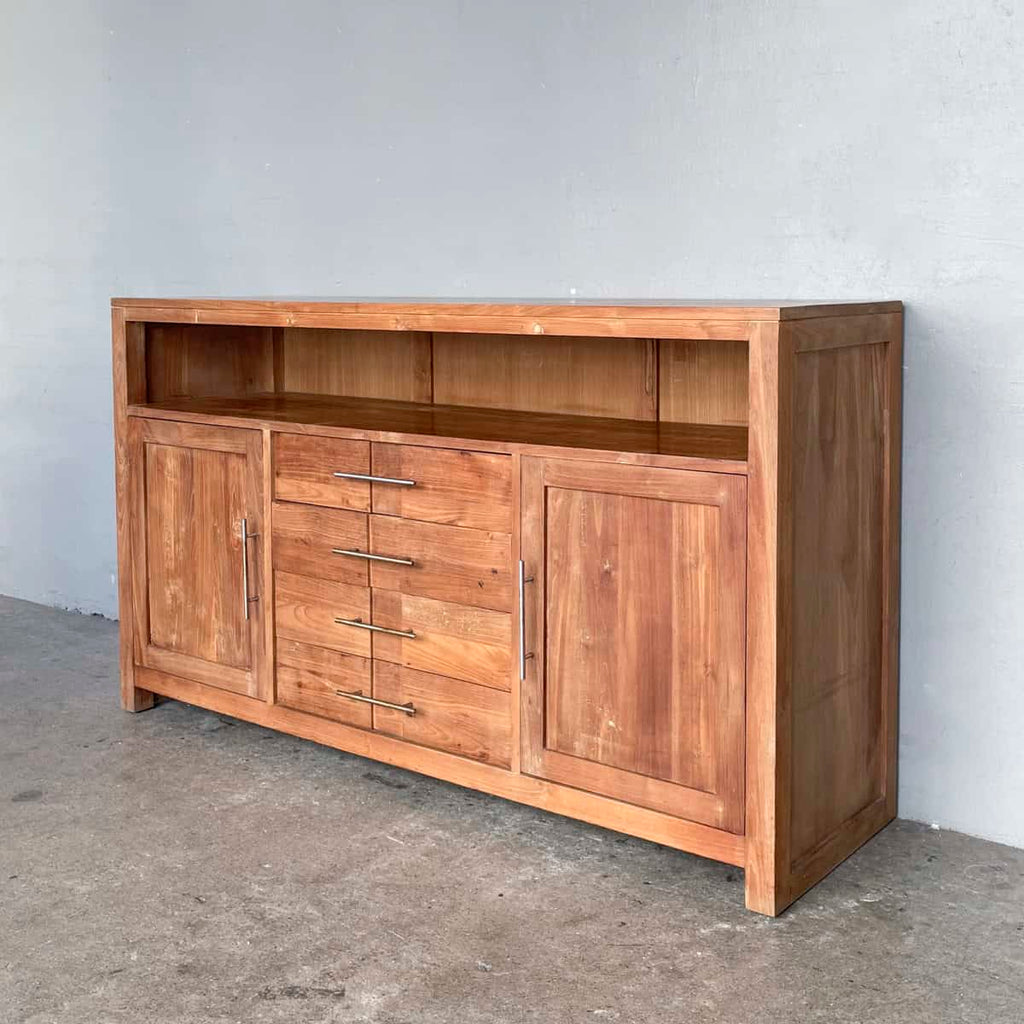 Solid Teak Sideboard with Open Shelf