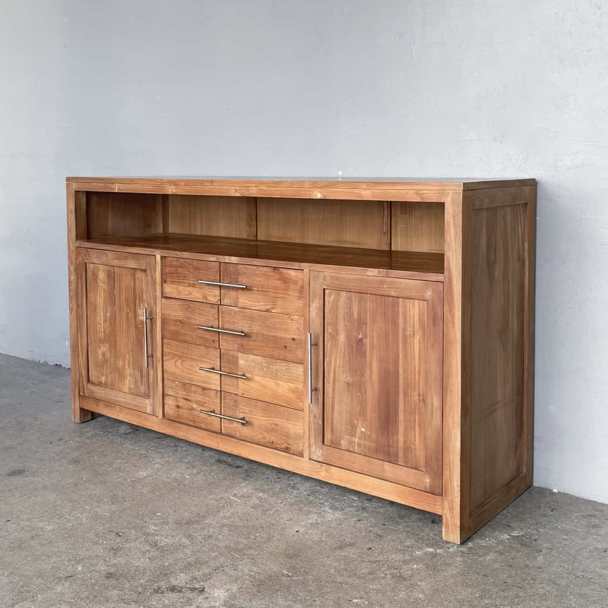 Solid Teak Sideboard with Open Shelf