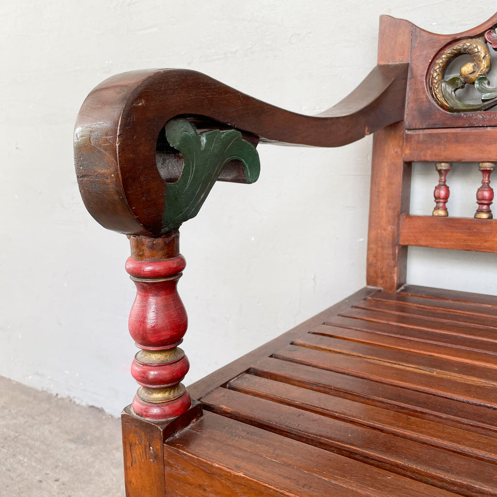 Carved Floral Teak Telephone Bench