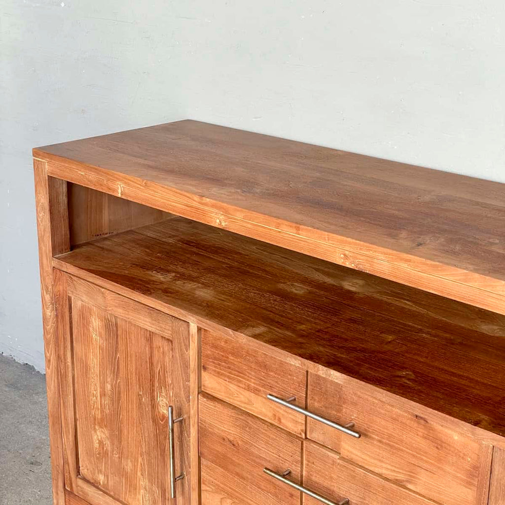 Solid Teak Sideboard with Open Shelf