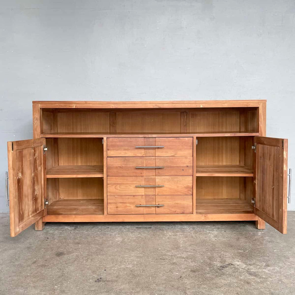 Solid Teak Sideboard with Open Shelf