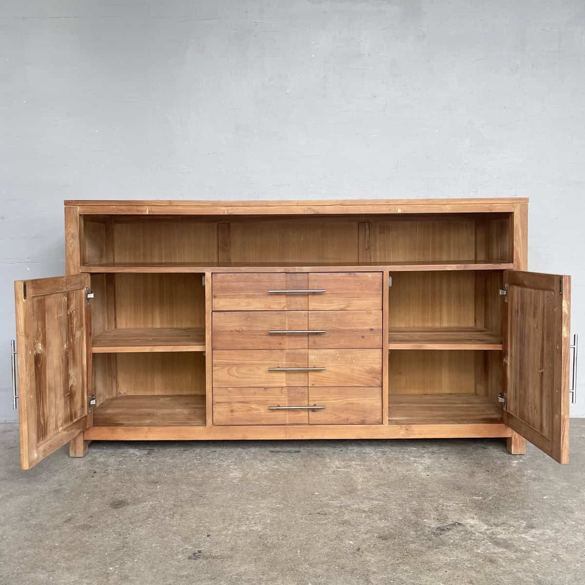 Solid Teak Sideboard with Open Shelf