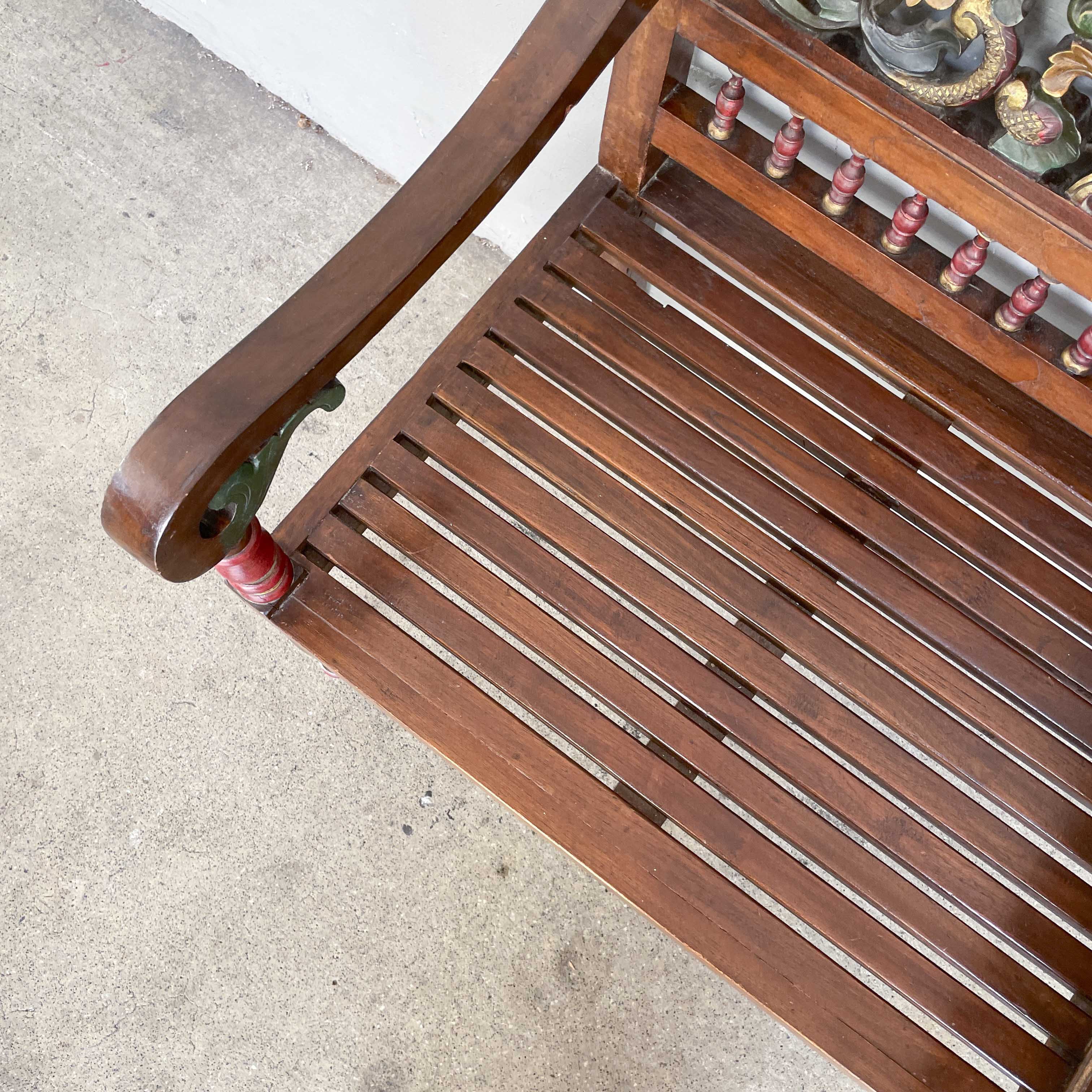 Carved Floral Teak Telephone Bench
