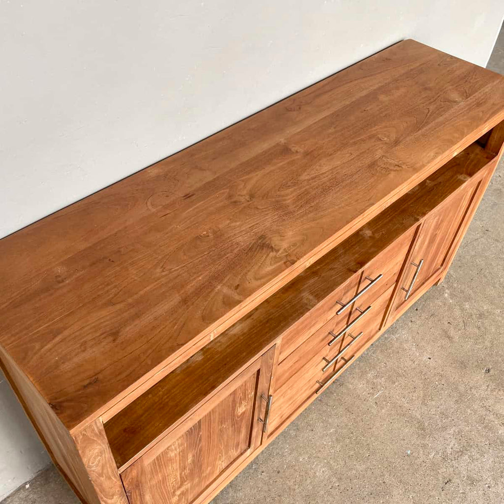 Solid Teak Sideboard with Open Shelf