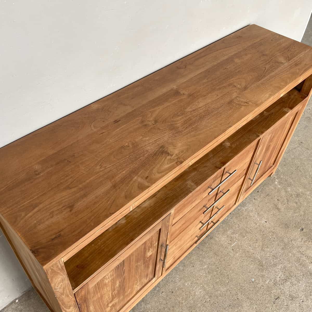 Solid Teak Sideboard with Open Shelf