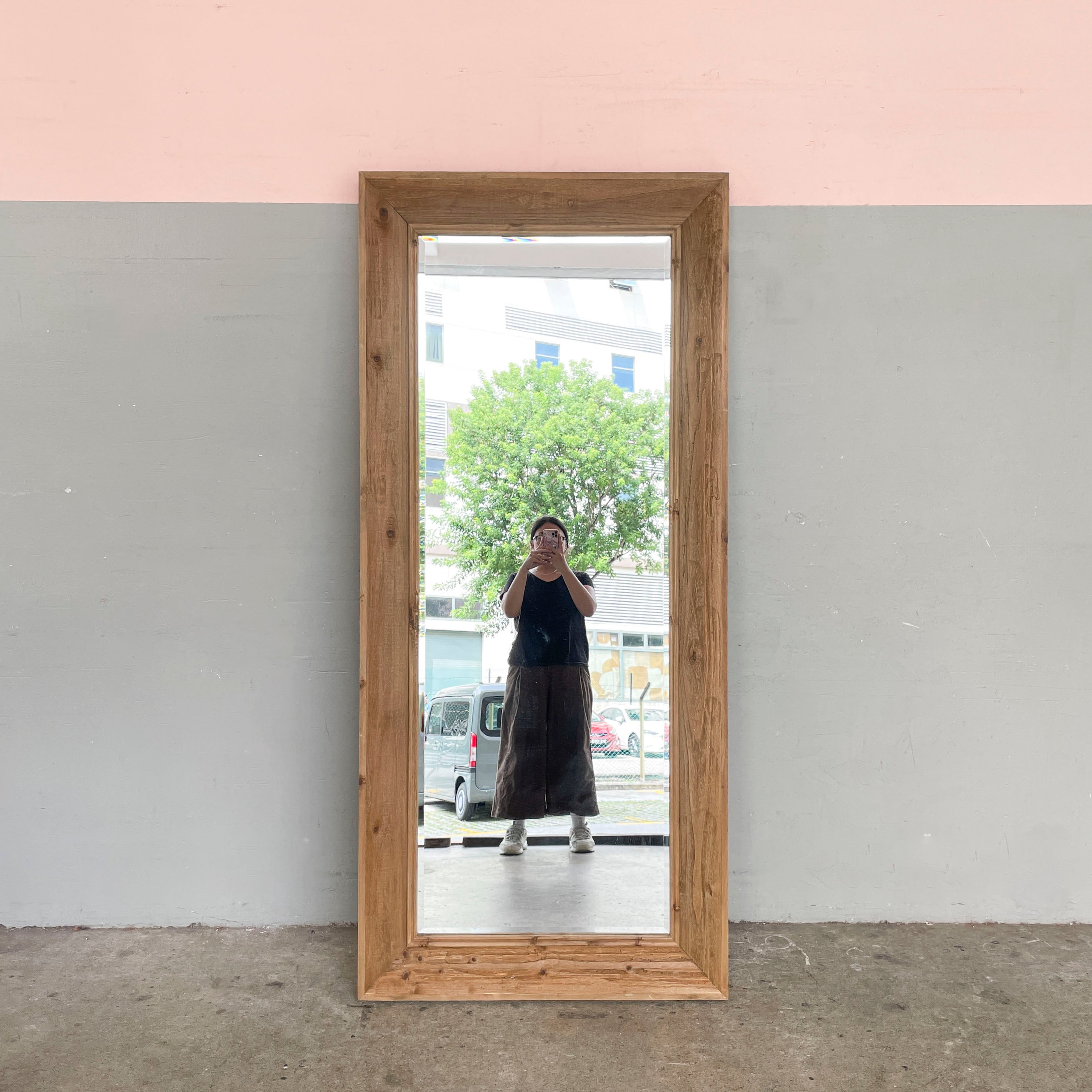 Natural Wooden Frame Long Mirror