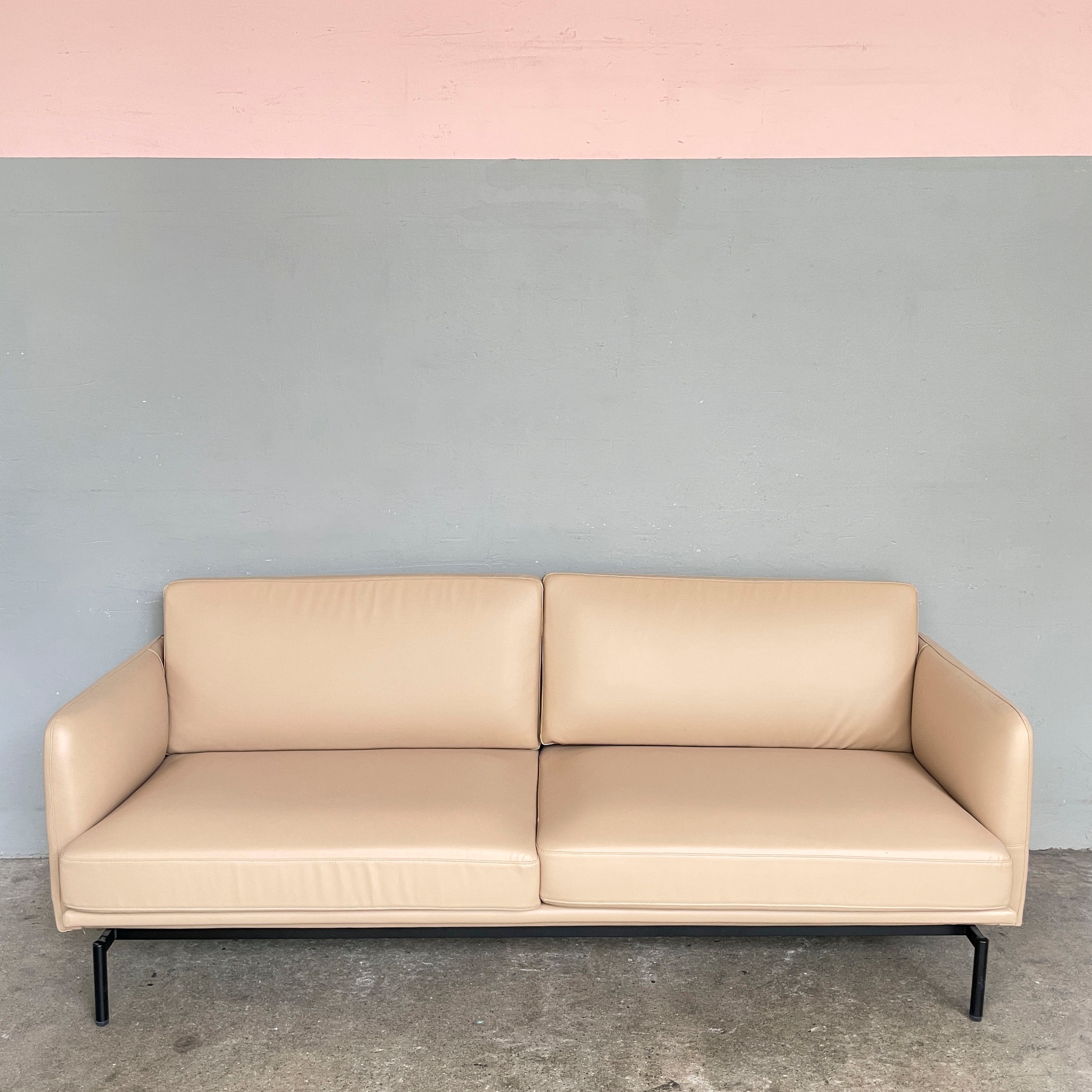 Beige PU Leather 3-Seater Sofa