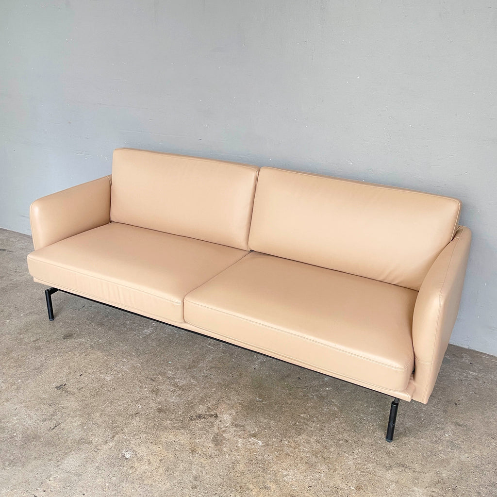 Beige PU Leather 3-Seater Sofa