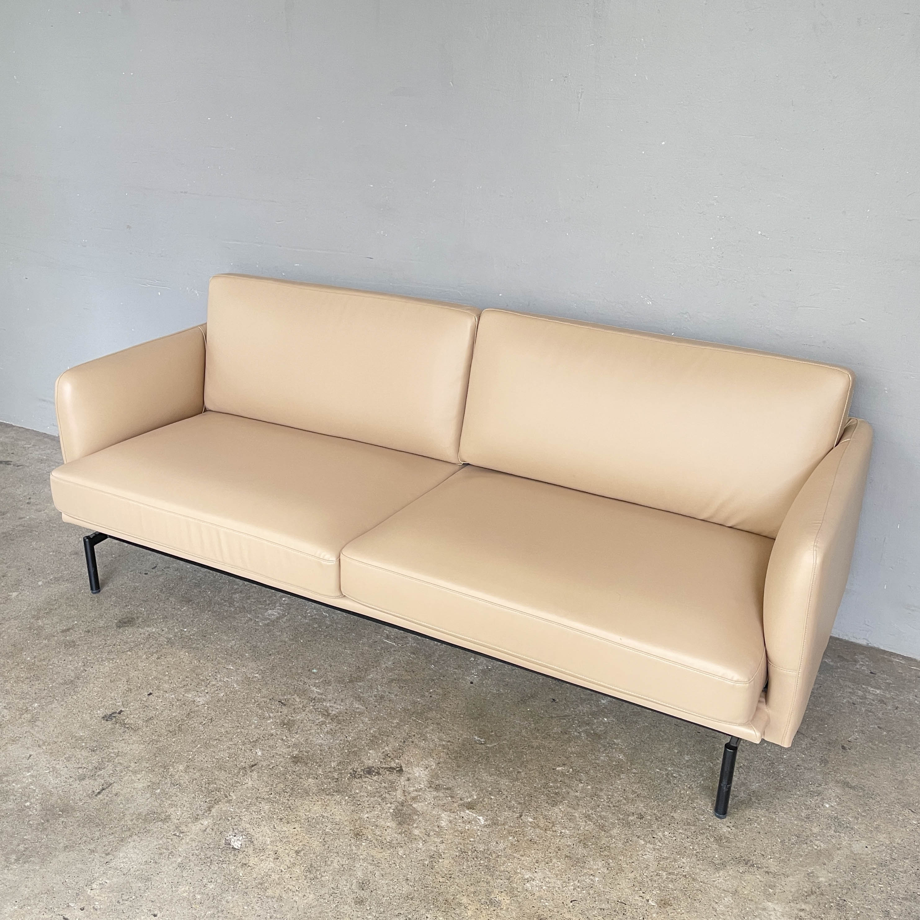 Beige PU Leather 3-Seater Sofa