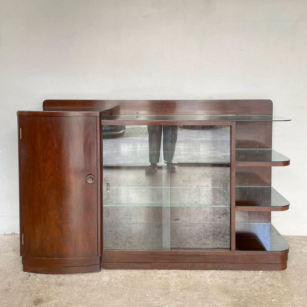 Vintage Sideboard with Curved Cabinet and Glass Display