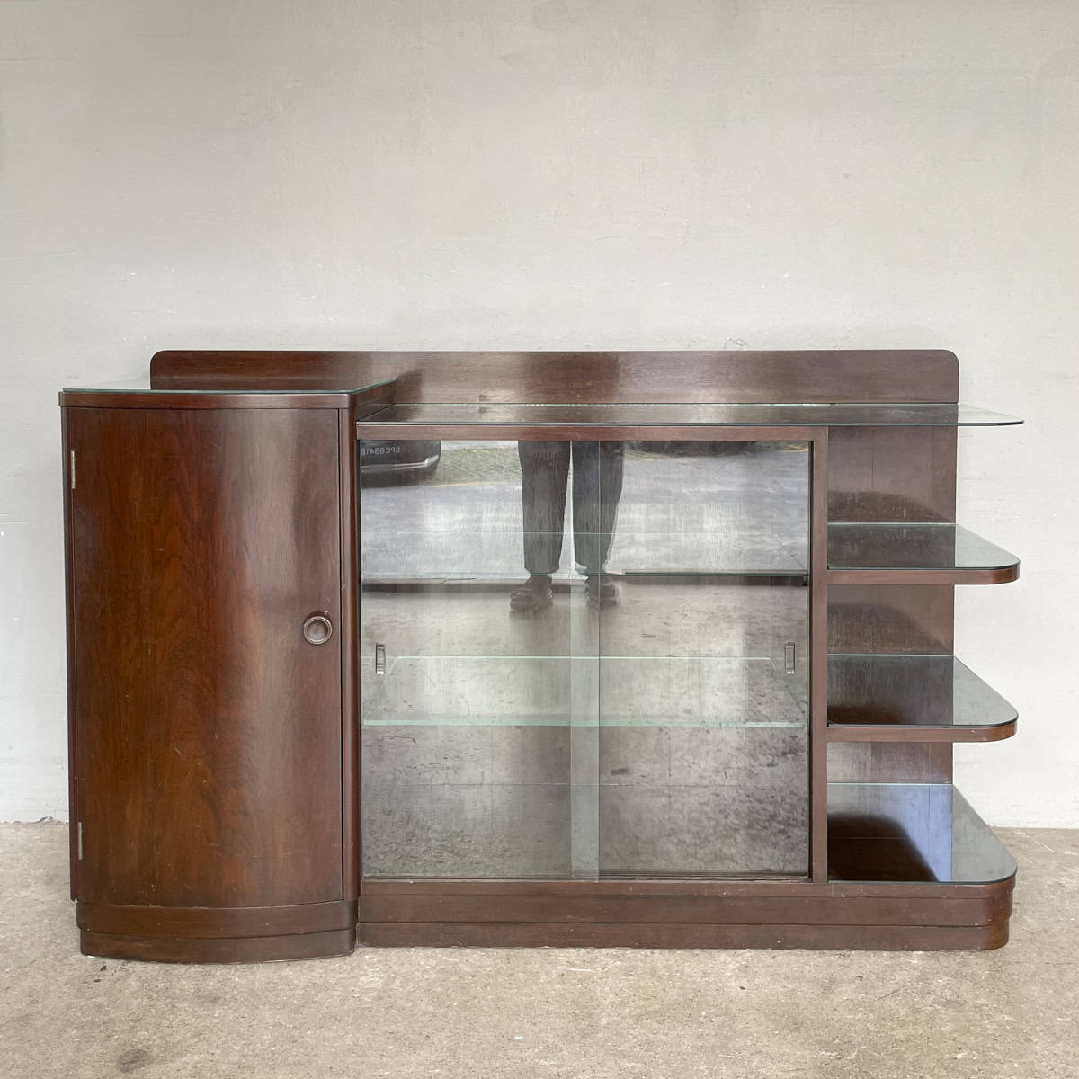 Vintage Sideboard with Curved Cabinet and Glass Display