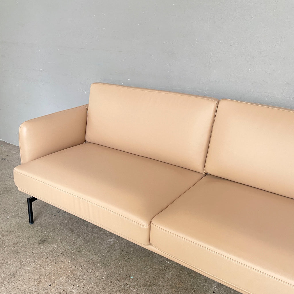 Beige PU Leather 3-Seater Sofa
