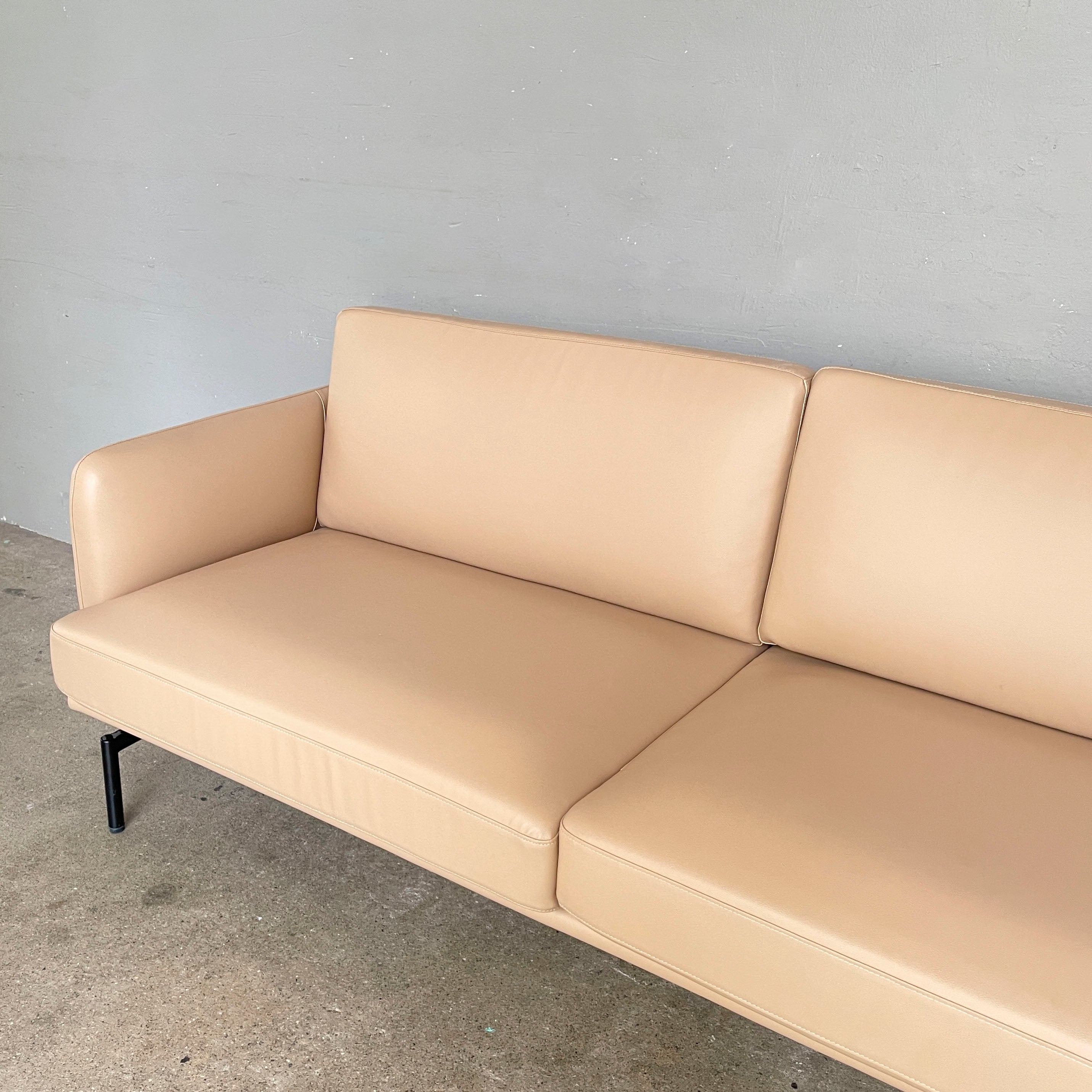 Beige PU Leather 3-Seater Sofa