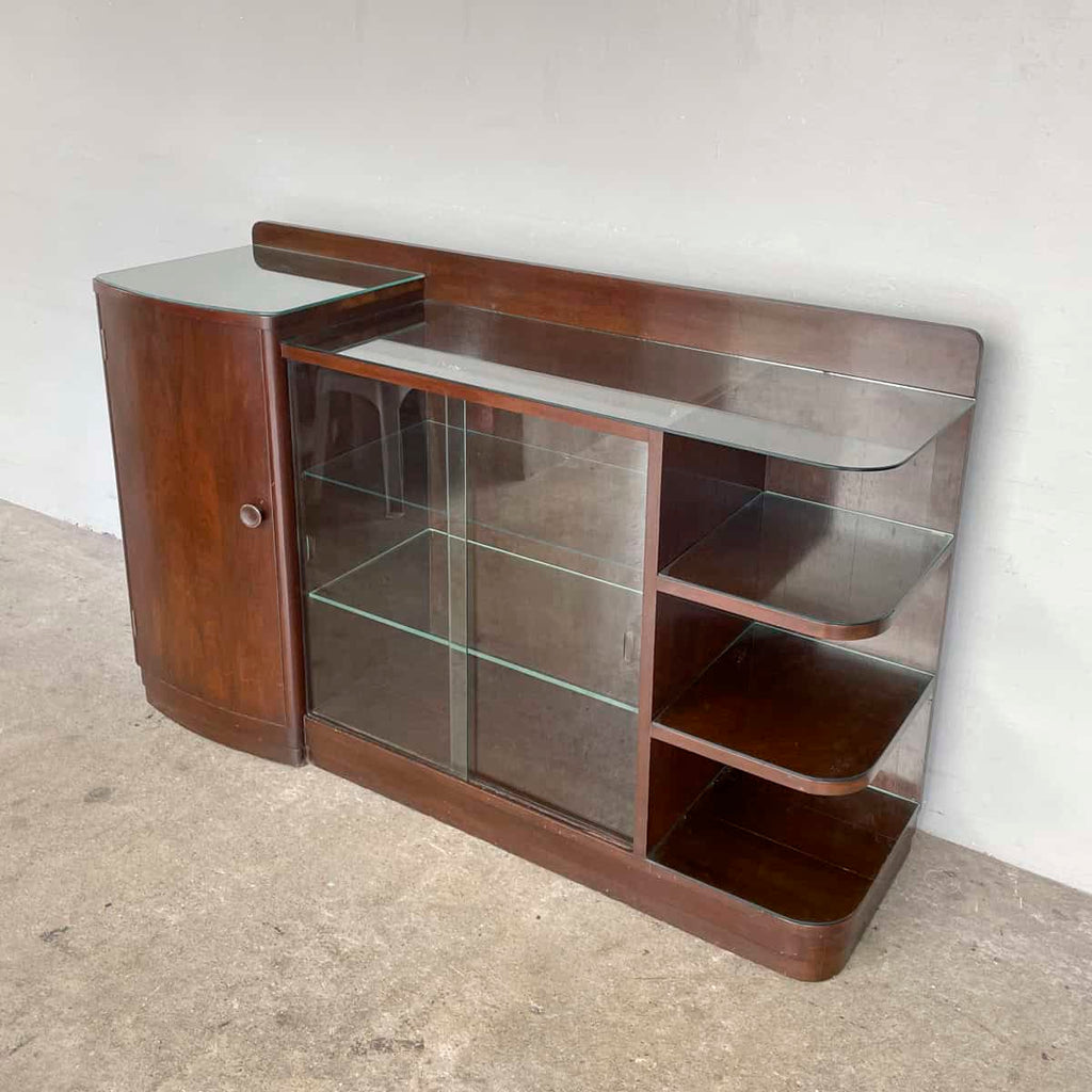 Vintage Sideboard with Curved Cabinet and Glass Display