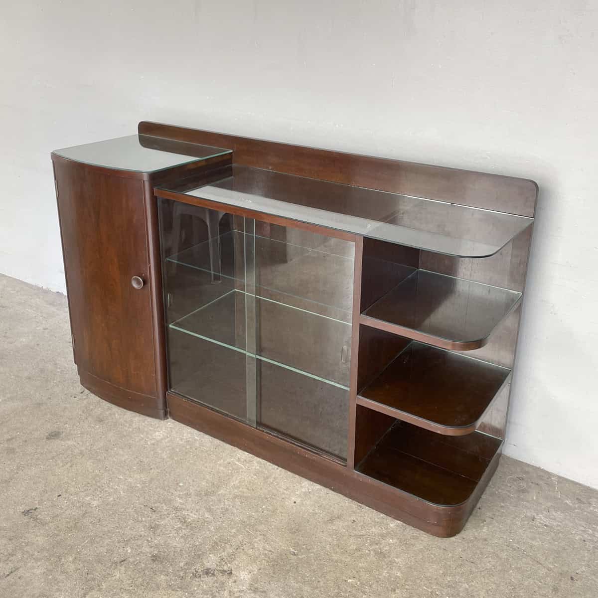 Vintage Sideboard with Curved Cabinet and Glass Display