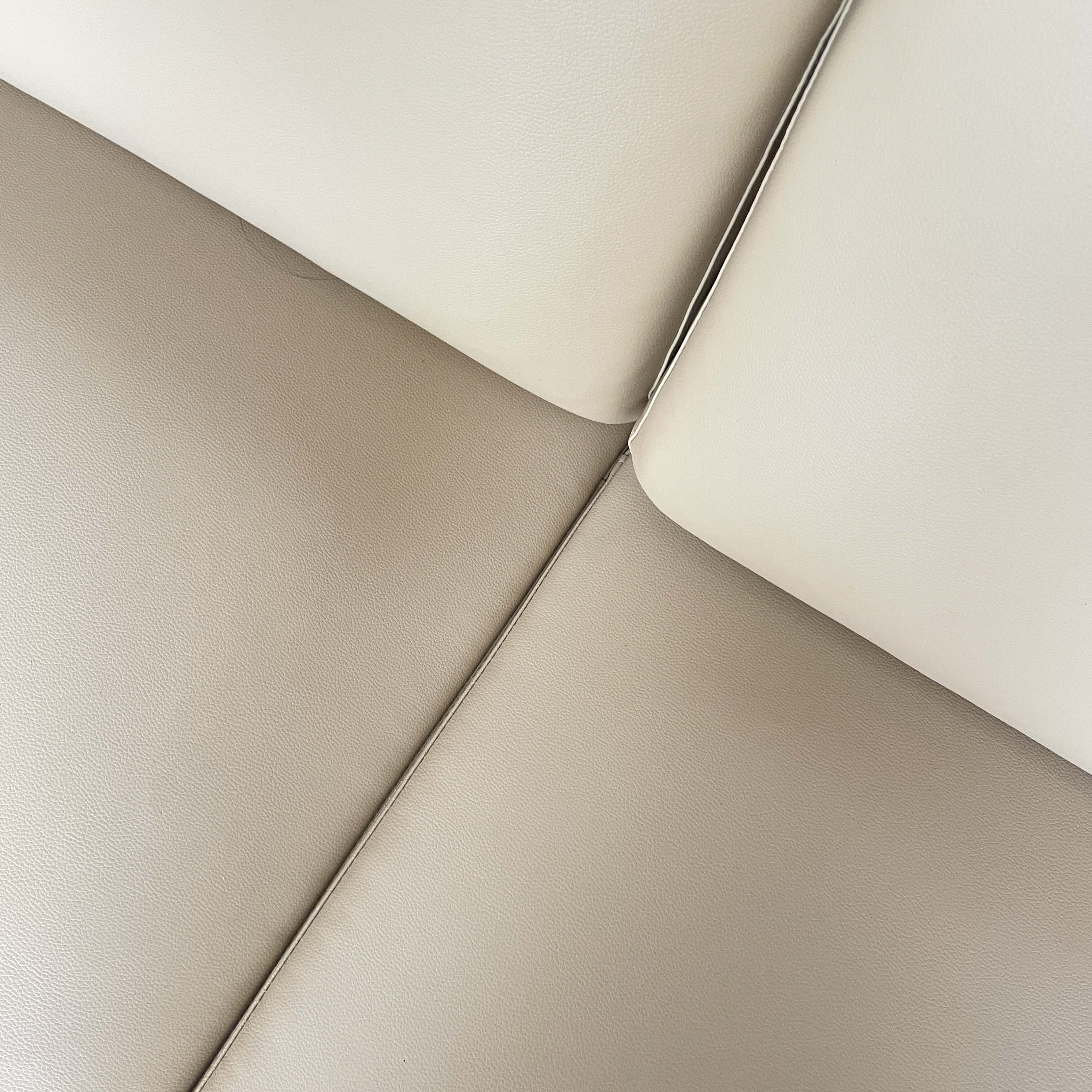 Beige PU Leather 3-Seater Sofa