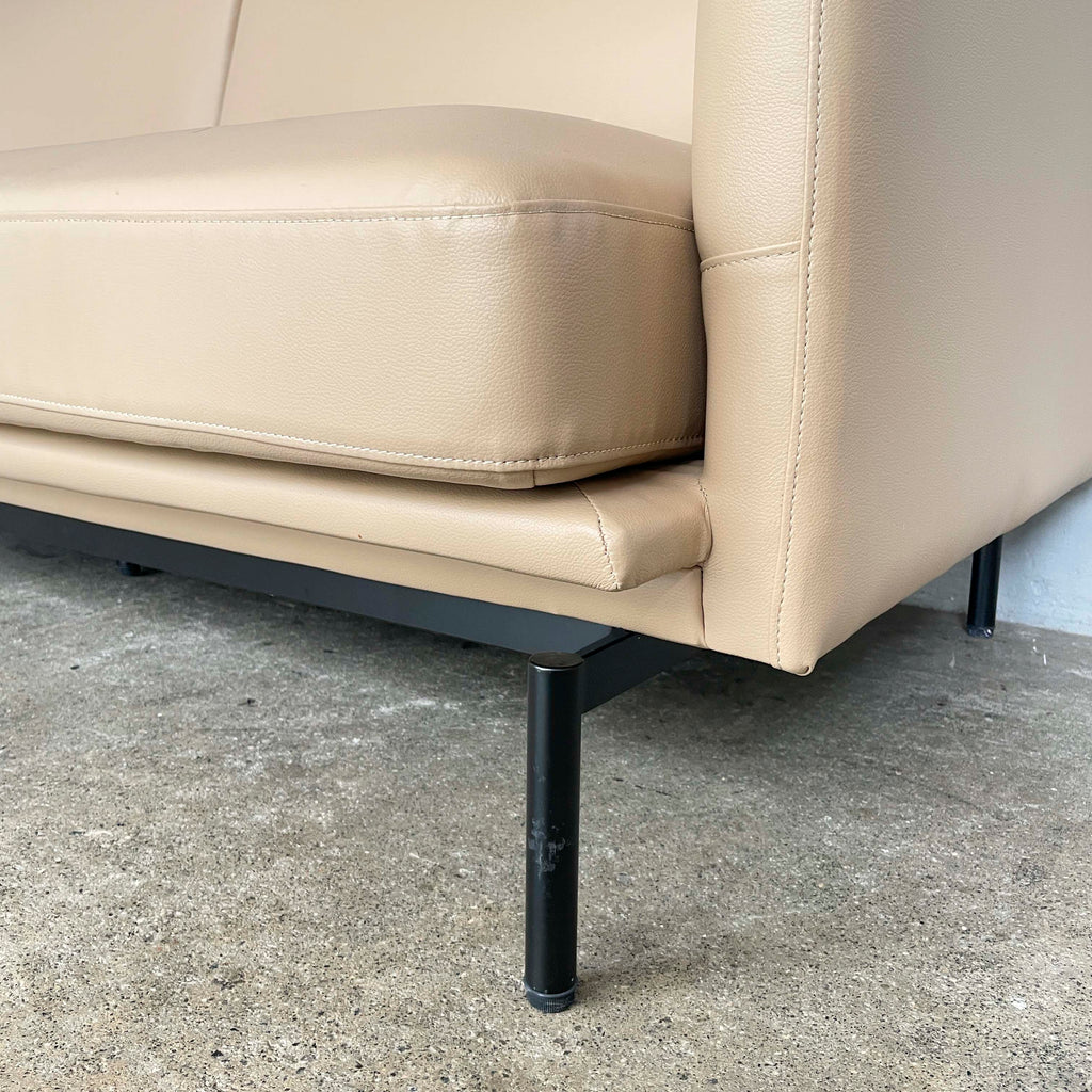 Beige PU Leather 3-Seater Sofa