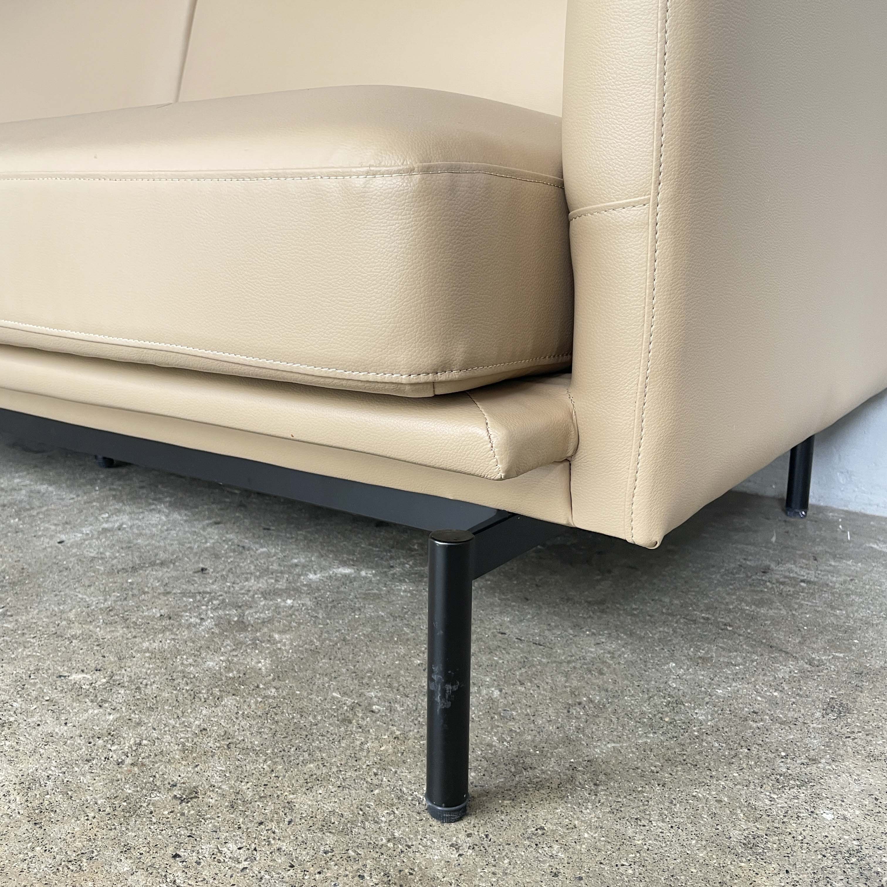 Beige PU Leather 3-Seater Sofa