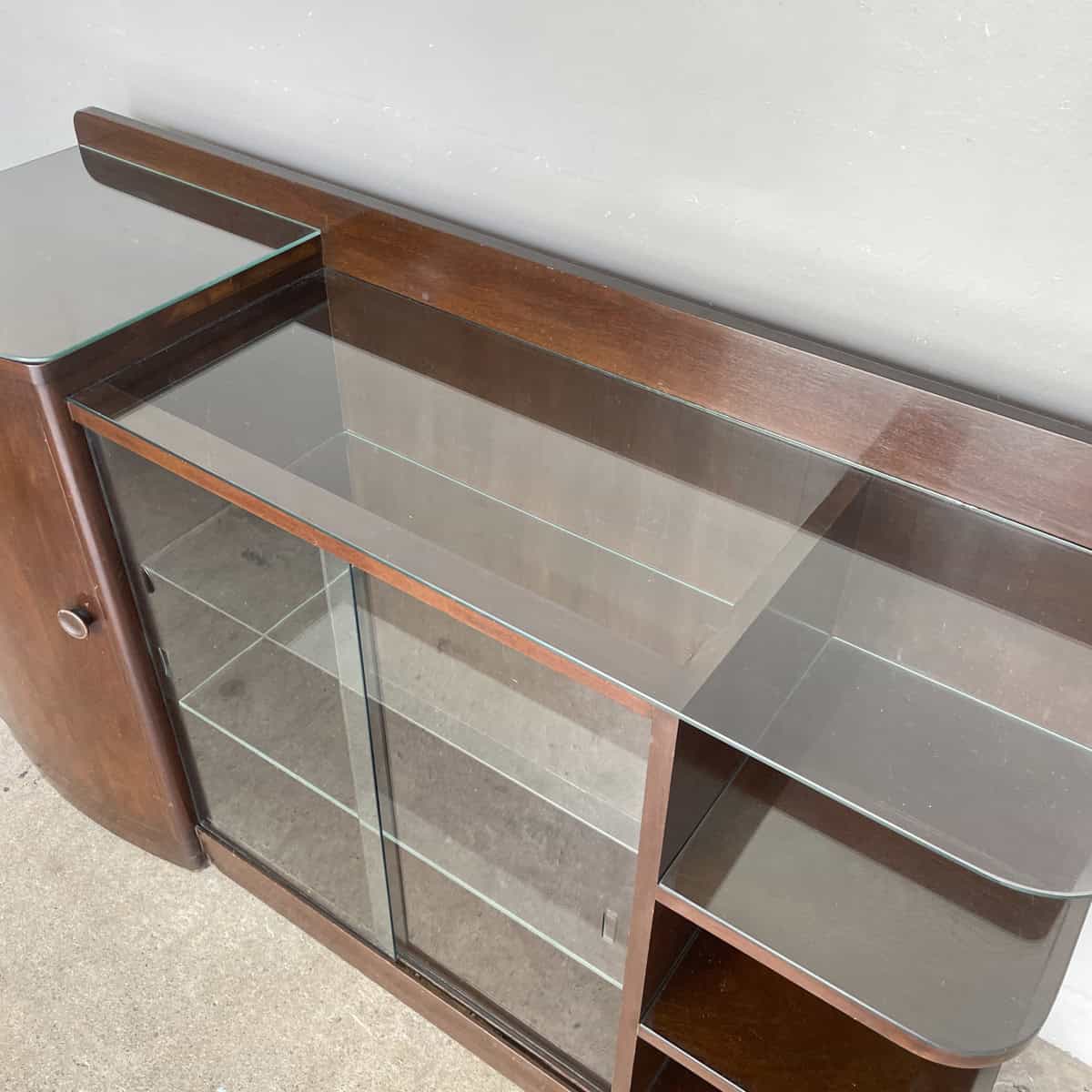 Vintage Sideboard with Curved Cabinet and Glass Display