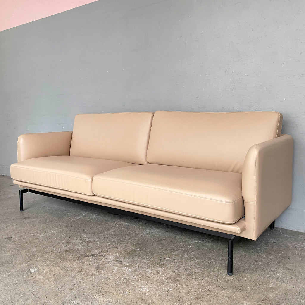 Beige PU Leather 3-Seater Sofa