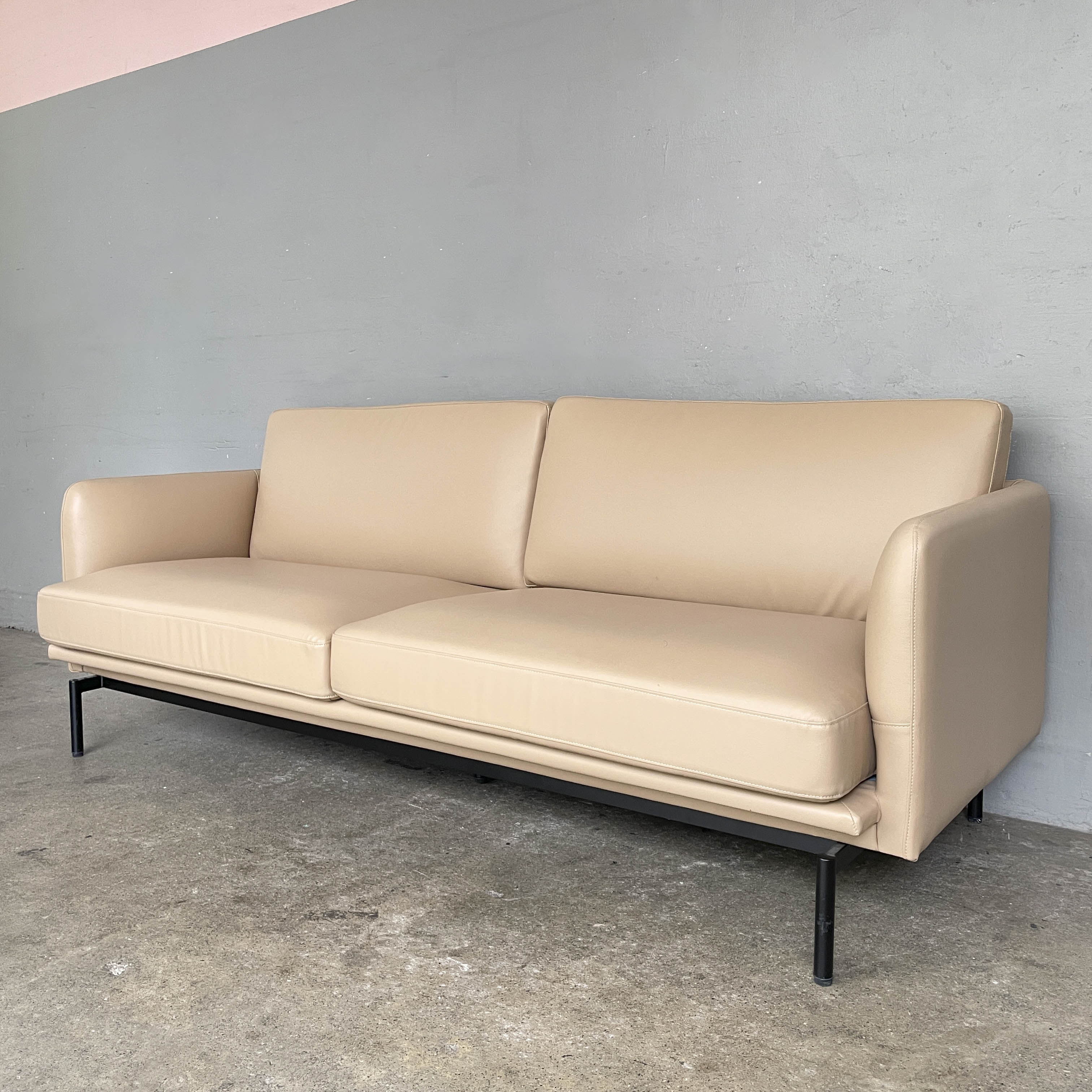 Beige PU Leather 3-Seater Sofa