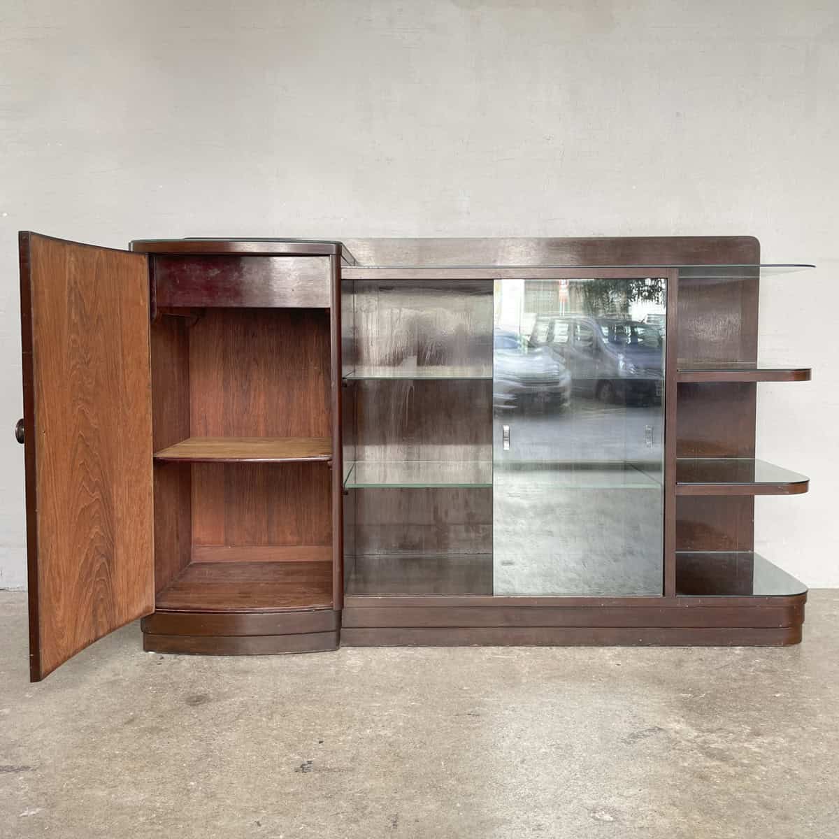 Vintage Sideboard with Curved Cabinet and Glass Display