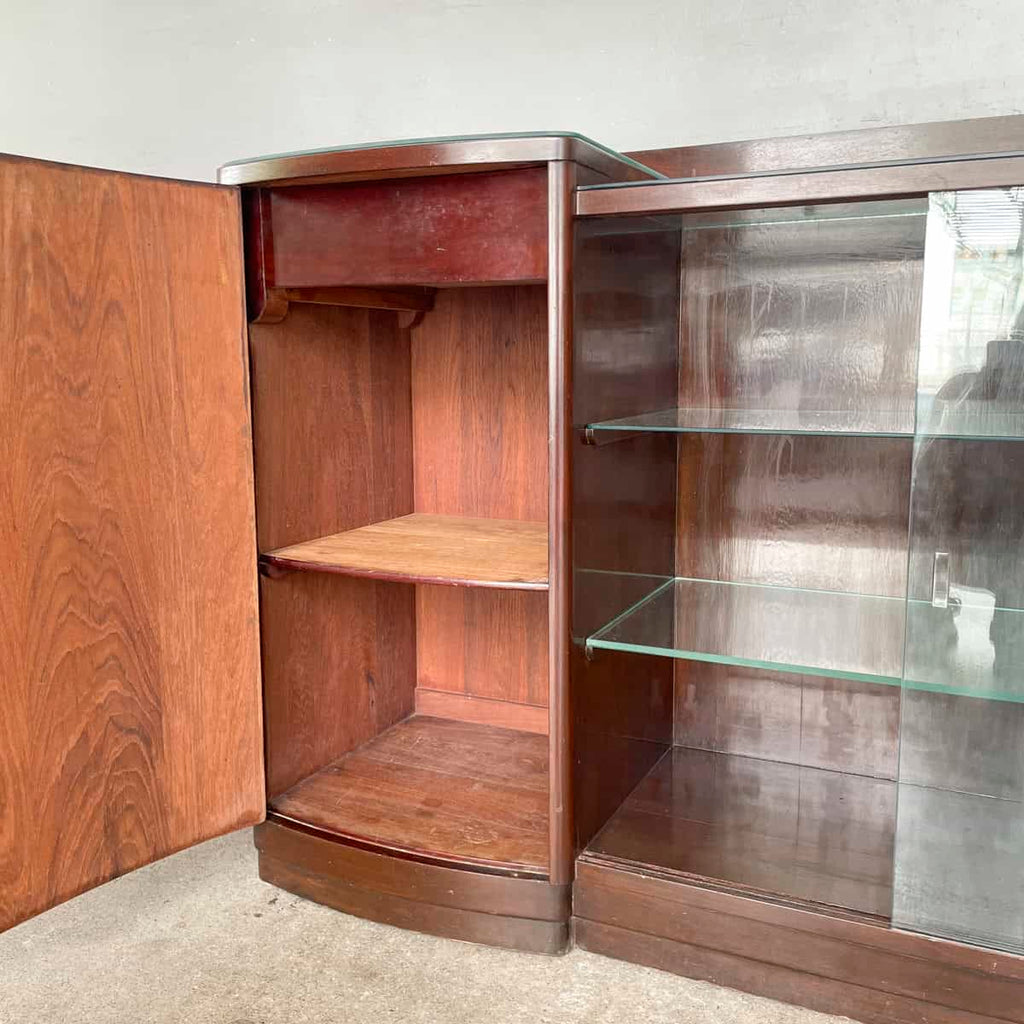 Vintage Sideboard with Curved Cabinet and Glass Display