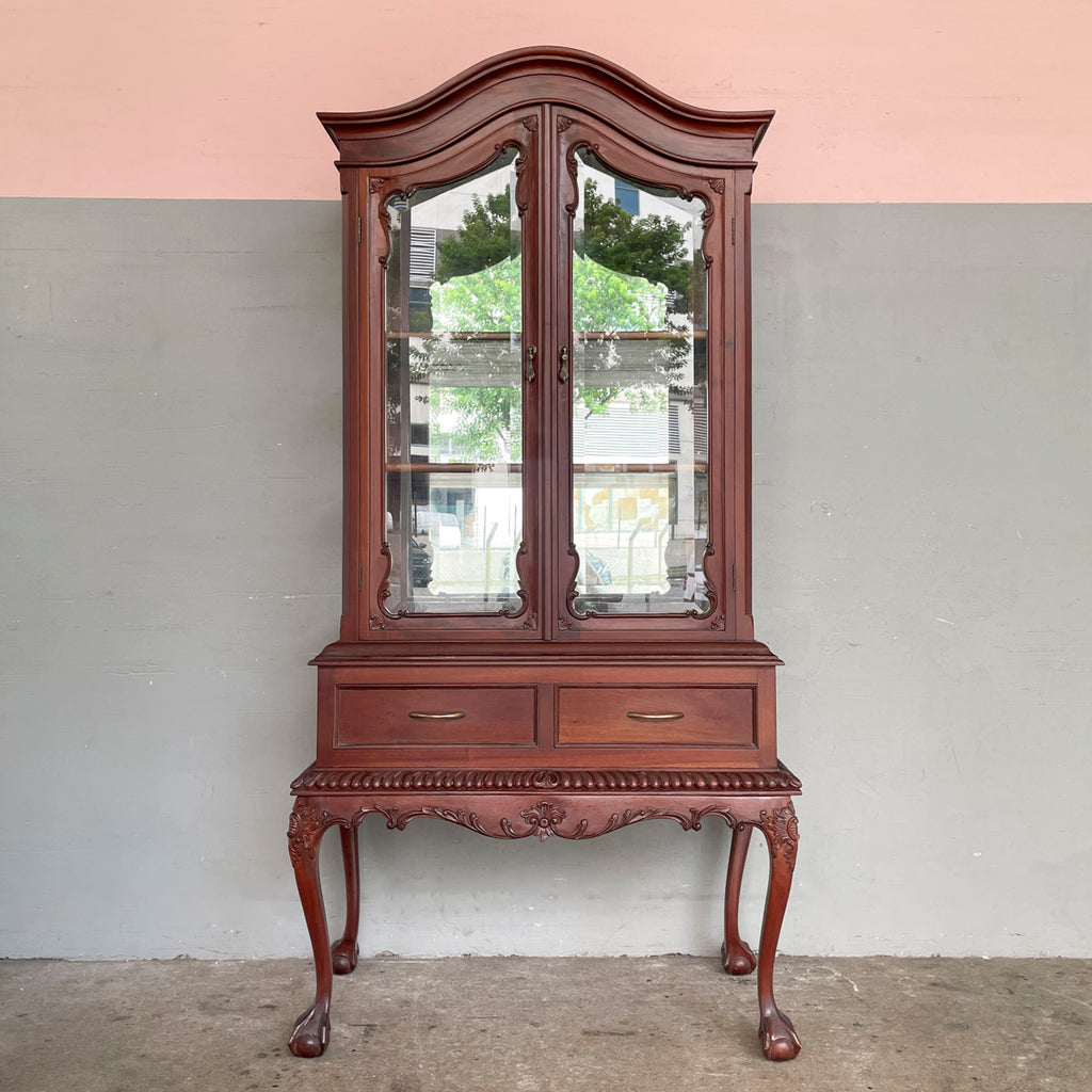 Ornate Wooden Display Cabinet with Cabriole Legs