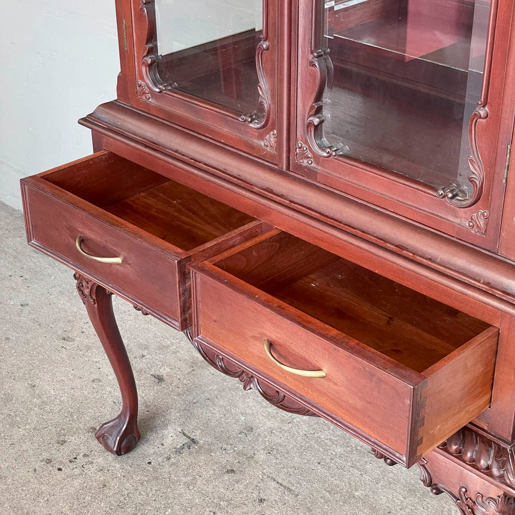 Ornate Wooden Display Cabinet with Cabriole Legs