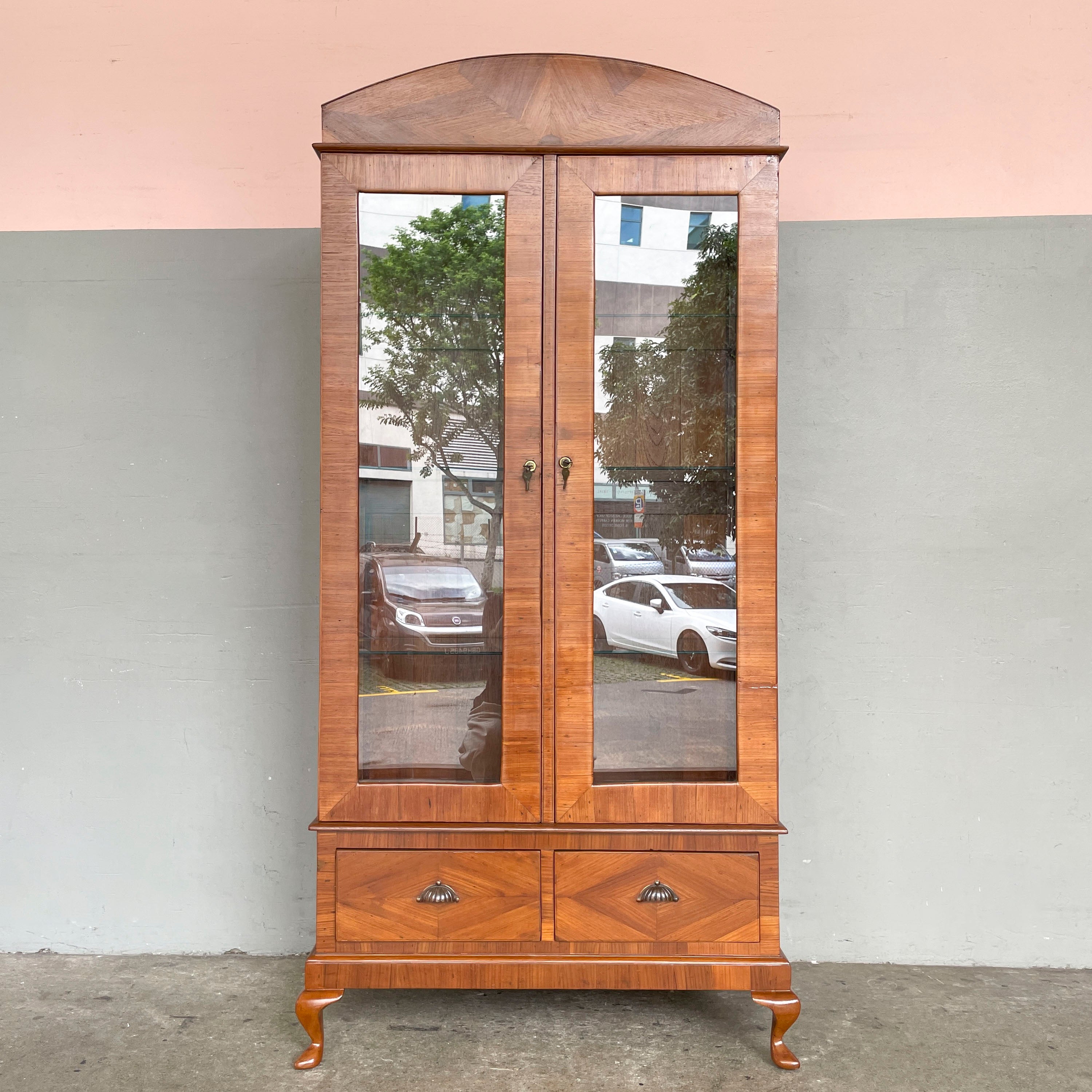 Refurbished Vintage Marquetry Display Cabinet