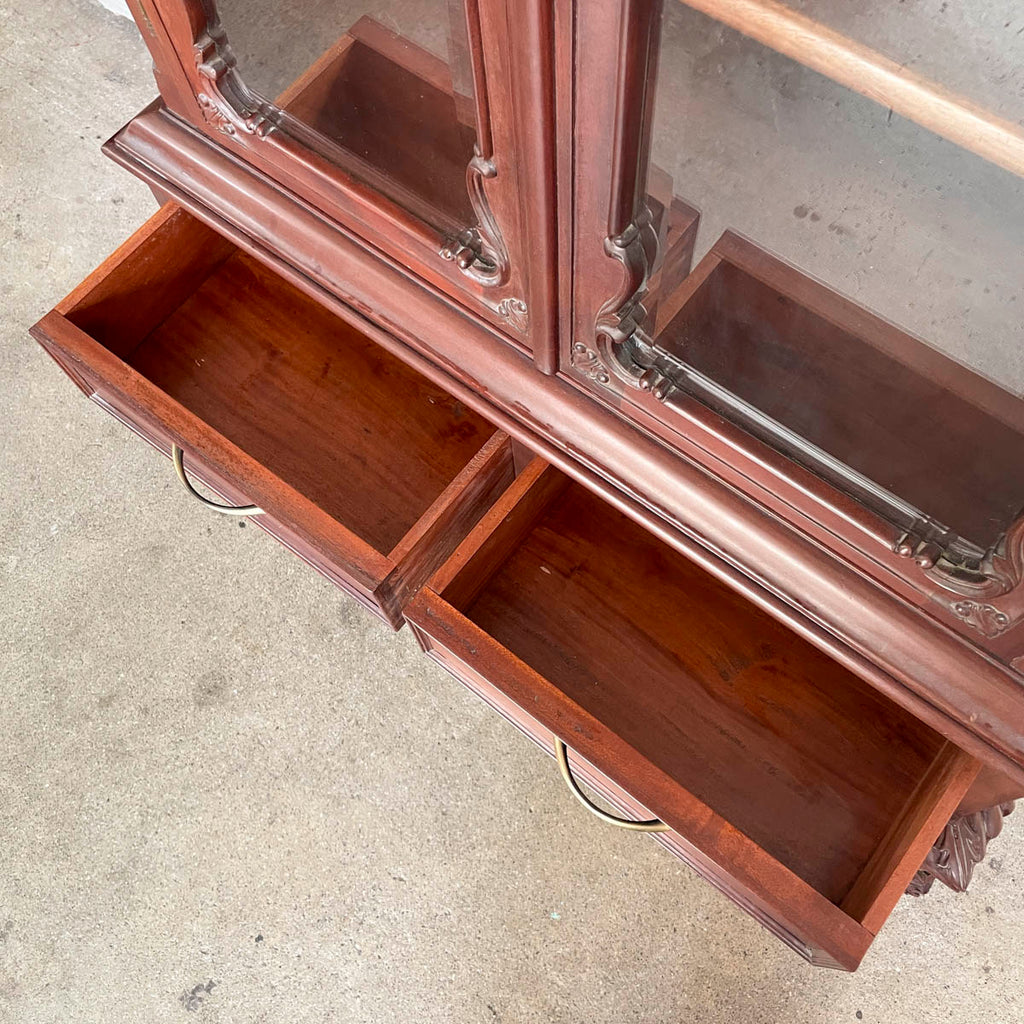 Ornate Wooden Display Cabinet with Cabriole Legs
