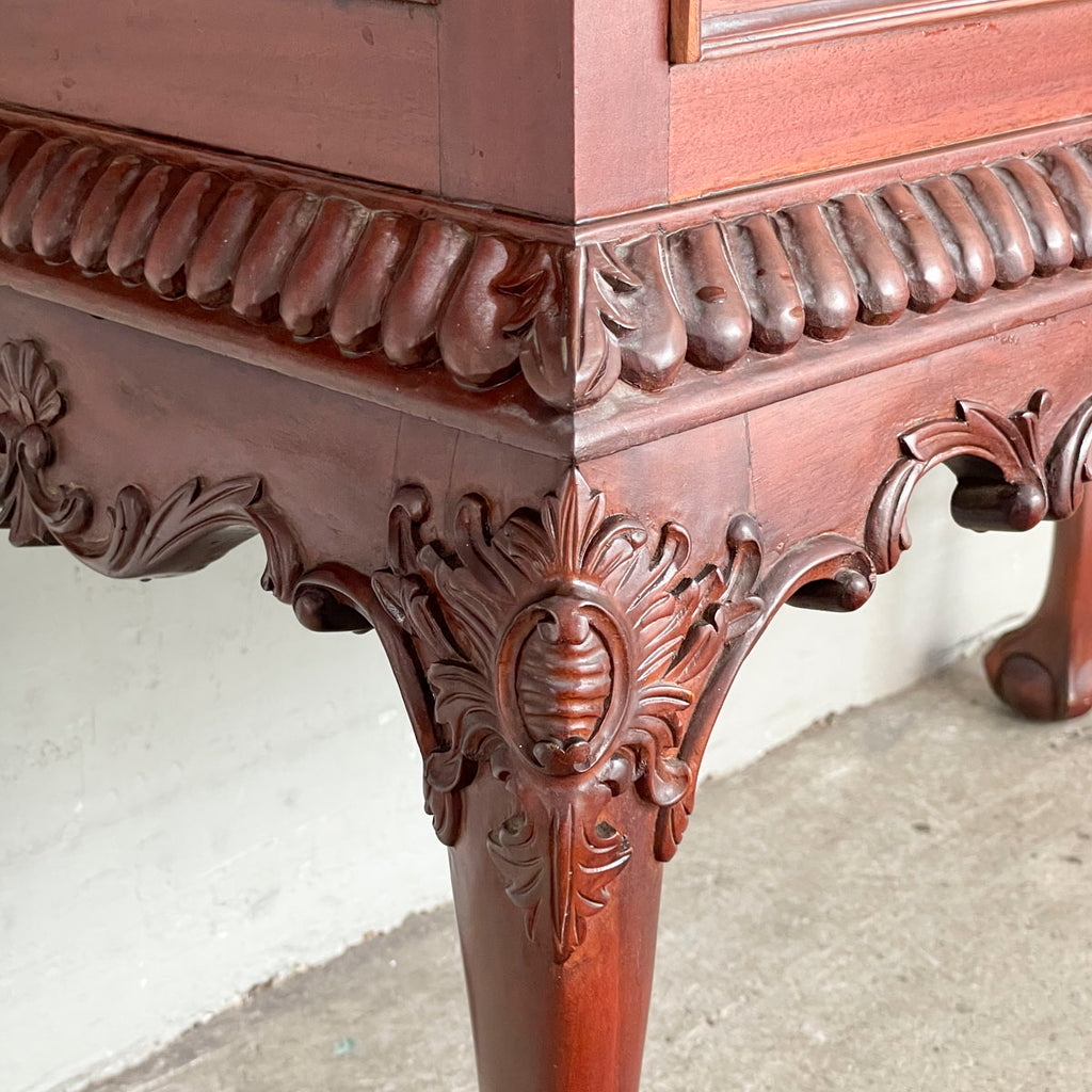 Ornate Wooden Display Cabinet with Cabriole Legs