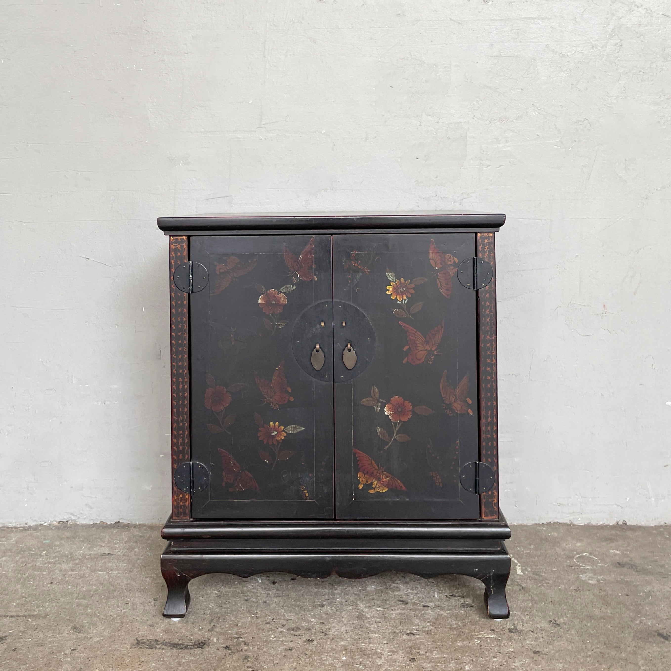 Lacquered Butterfly Elm Side Cabinet