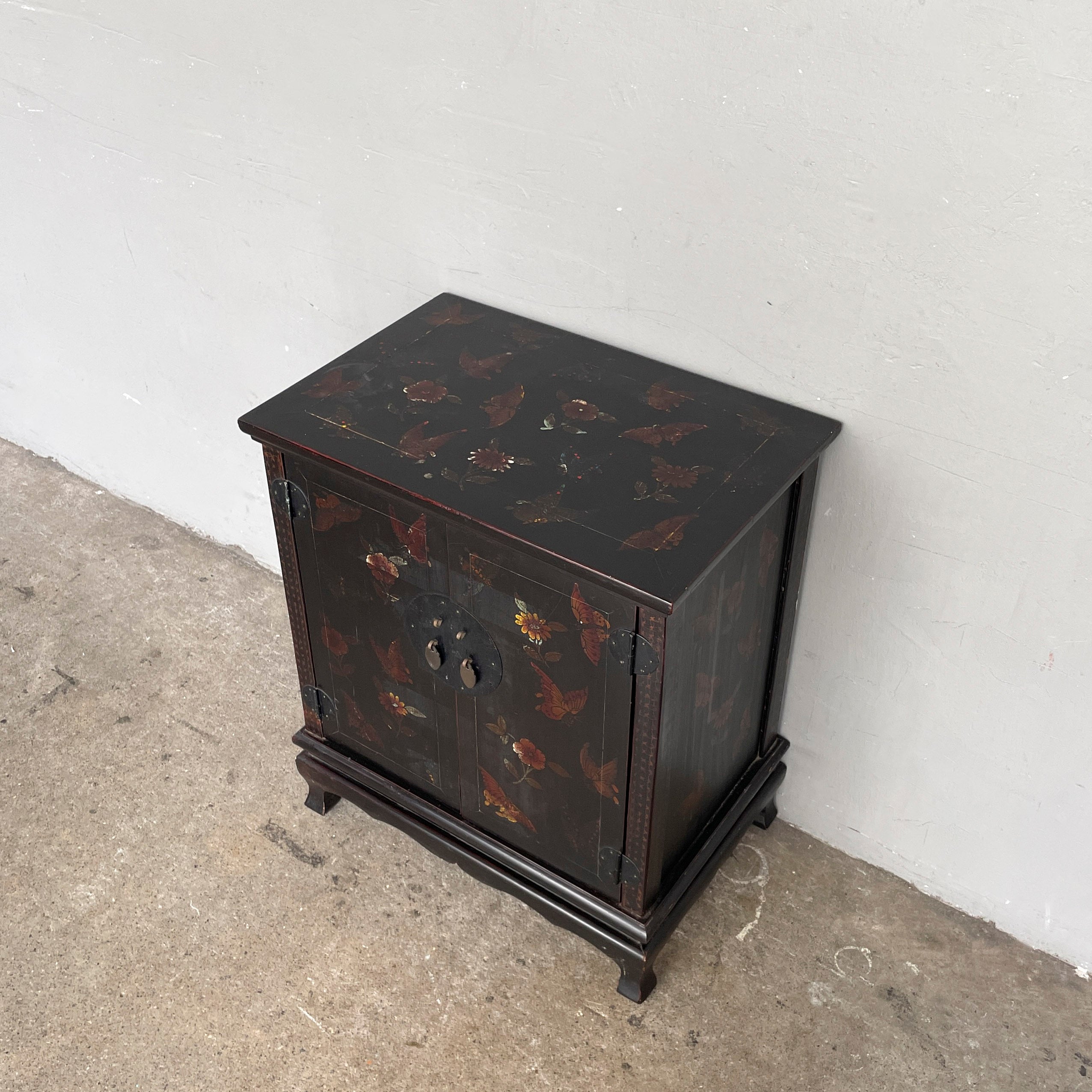 Lacquered Butterfly Elm Side Cabinet