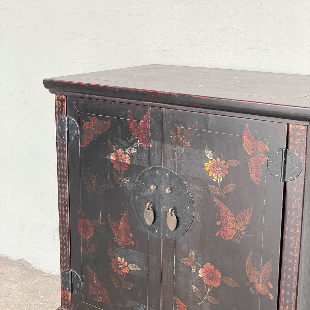 Lacquered Butterfly Elm Side Cabinet