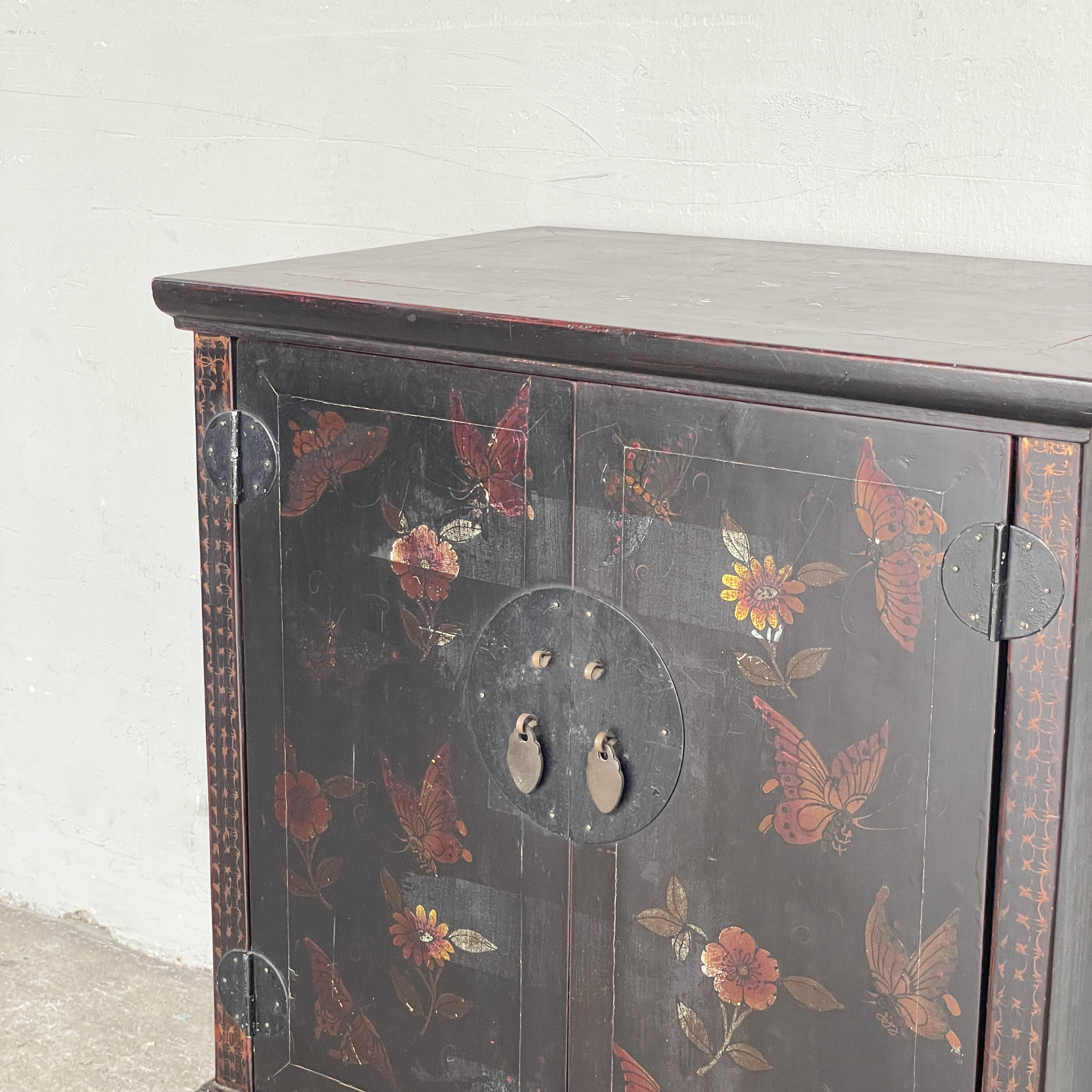 Lacquered Butterfly Elm Side Cabinet