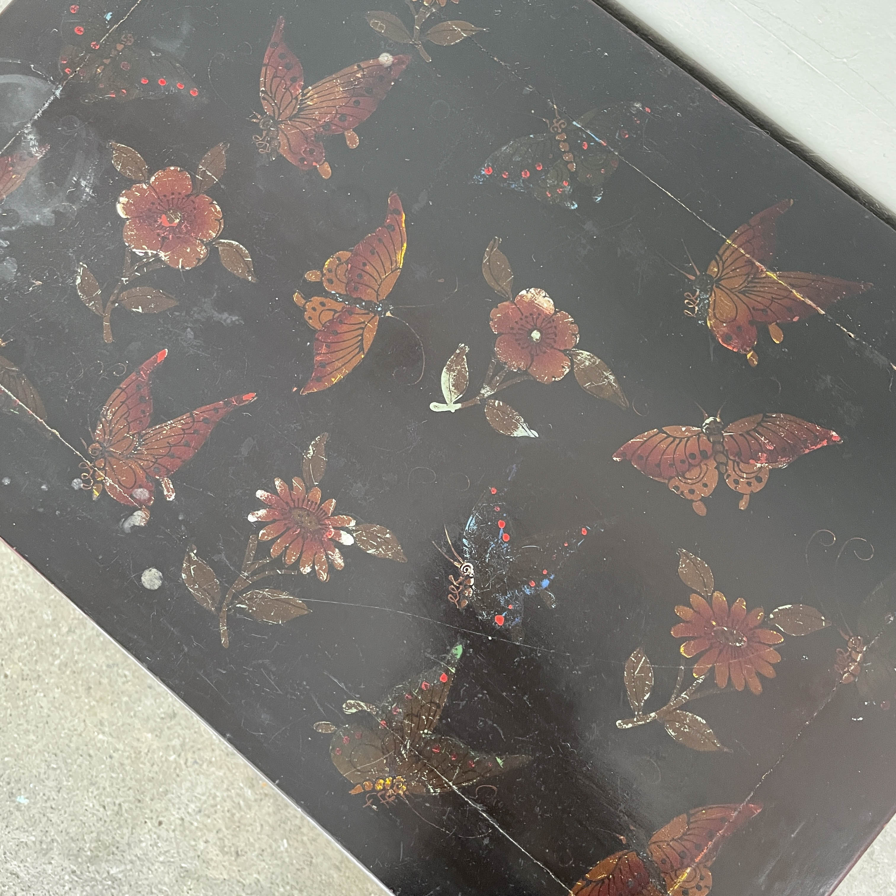 Lacquered Butterfly Elm Side Cabinet