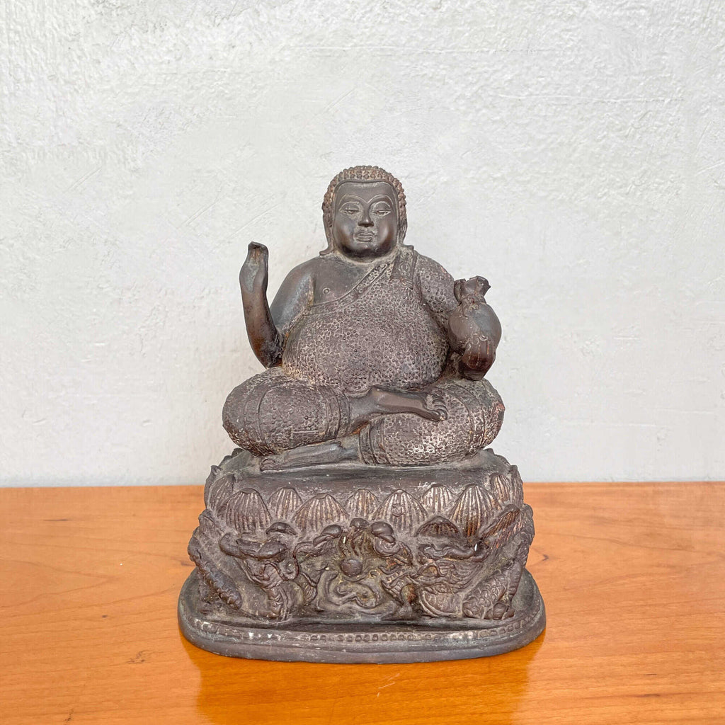 Vintage Brass Phra Sangkachai with Bag of Gold (13 x 16 cm)