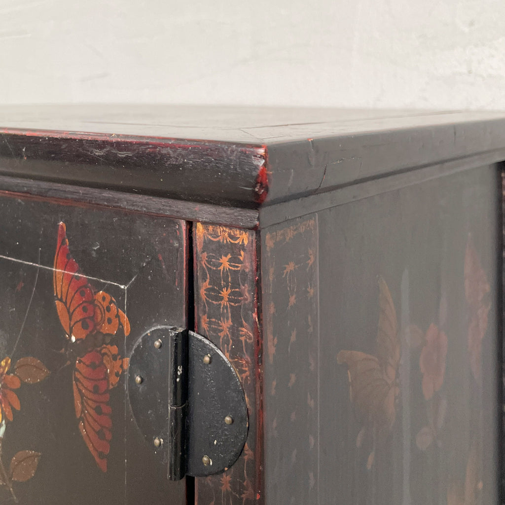 Lacquered Butterfly Elm Side Cabinet