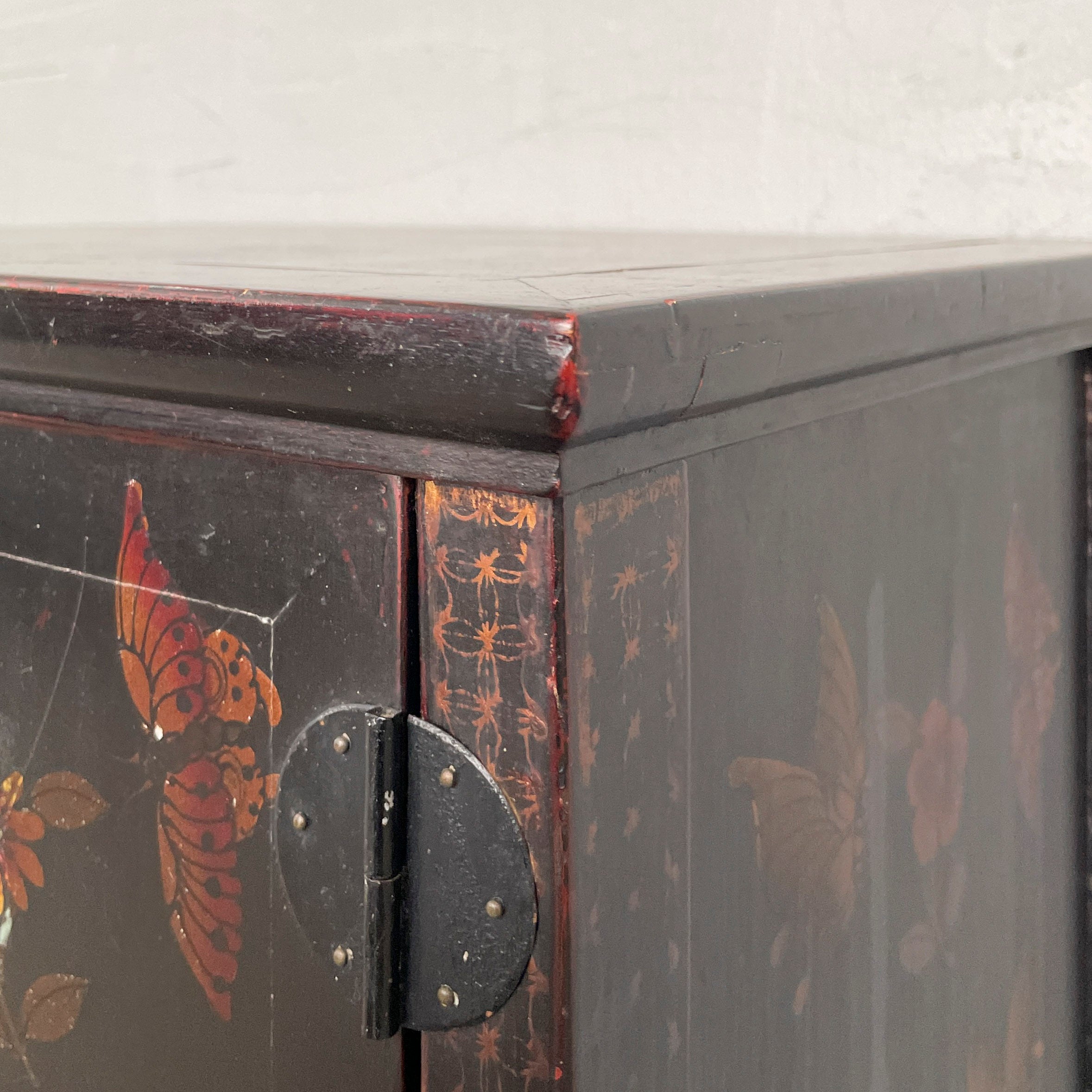 Lacquered Butterfly Elm Side Cabinet