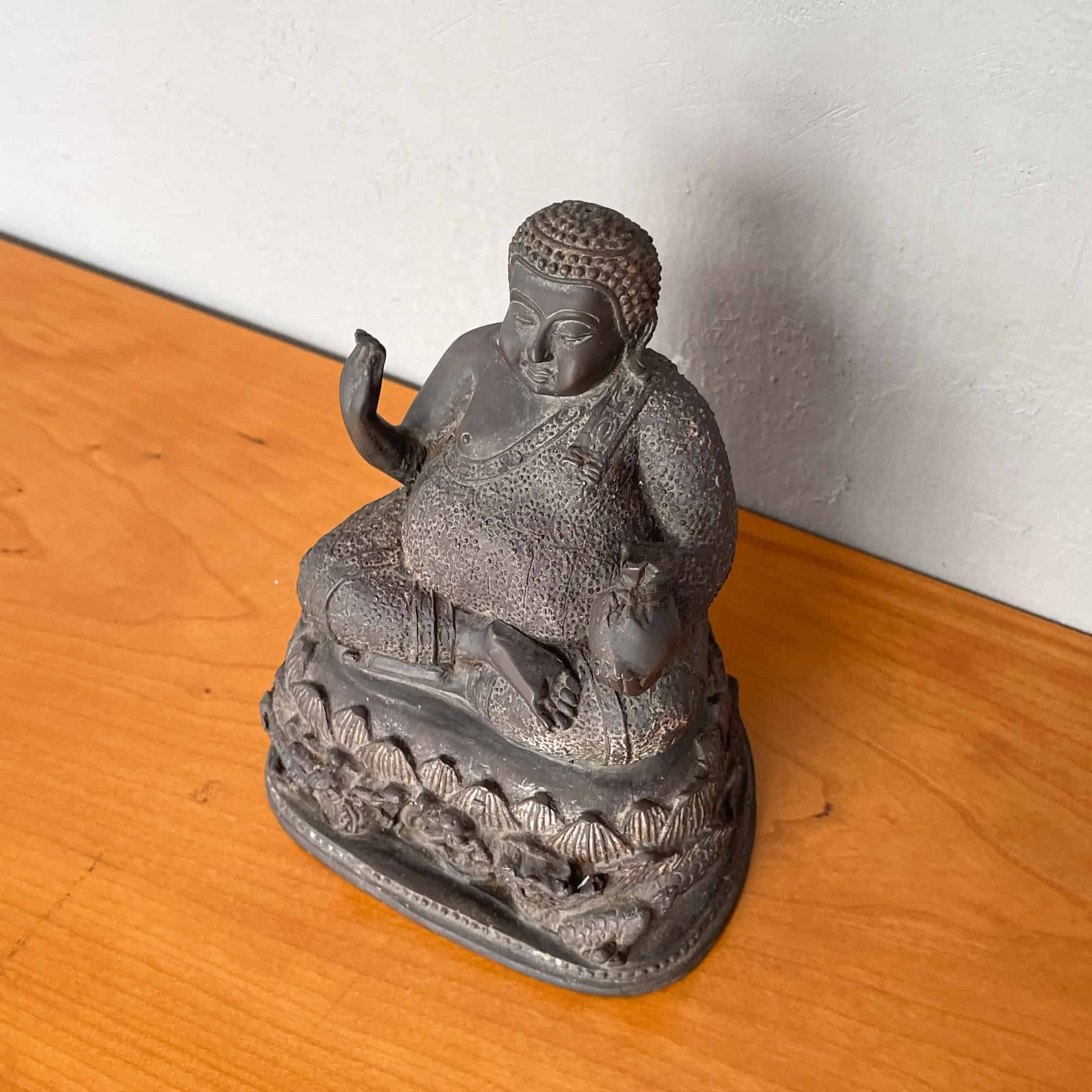 Vintage Brass Phra Sangkachai with Bag of Gold (13 x 16 cm)