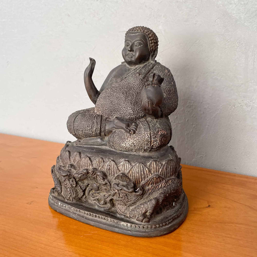 Vintage Brass Phra Sangkachai with Bag of Gold (13 x 16 cm)