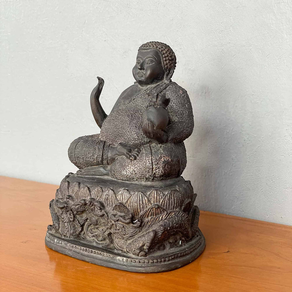 Vintage Brass Phra Sangkachai with Bag of Gold (13 x 16 cm)