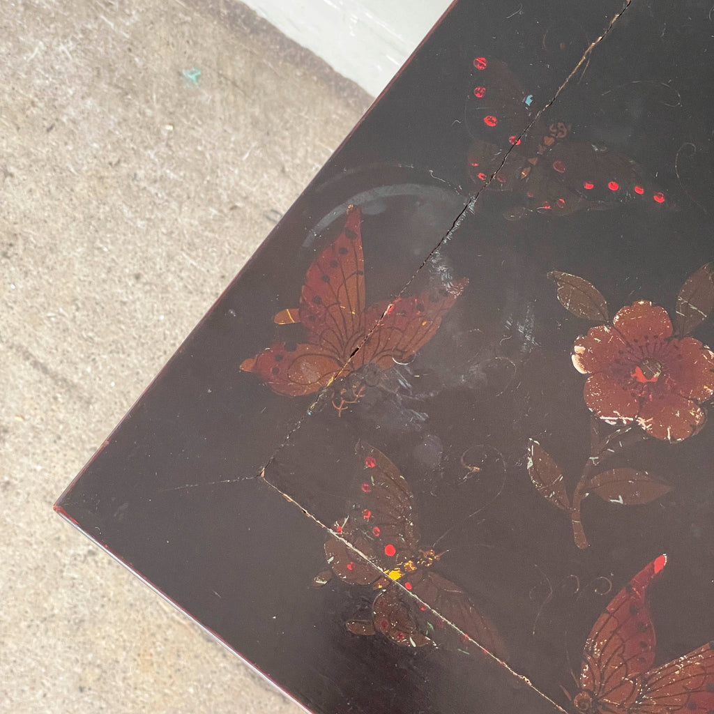 Lacquered Butterfly Elm Side Cabinet