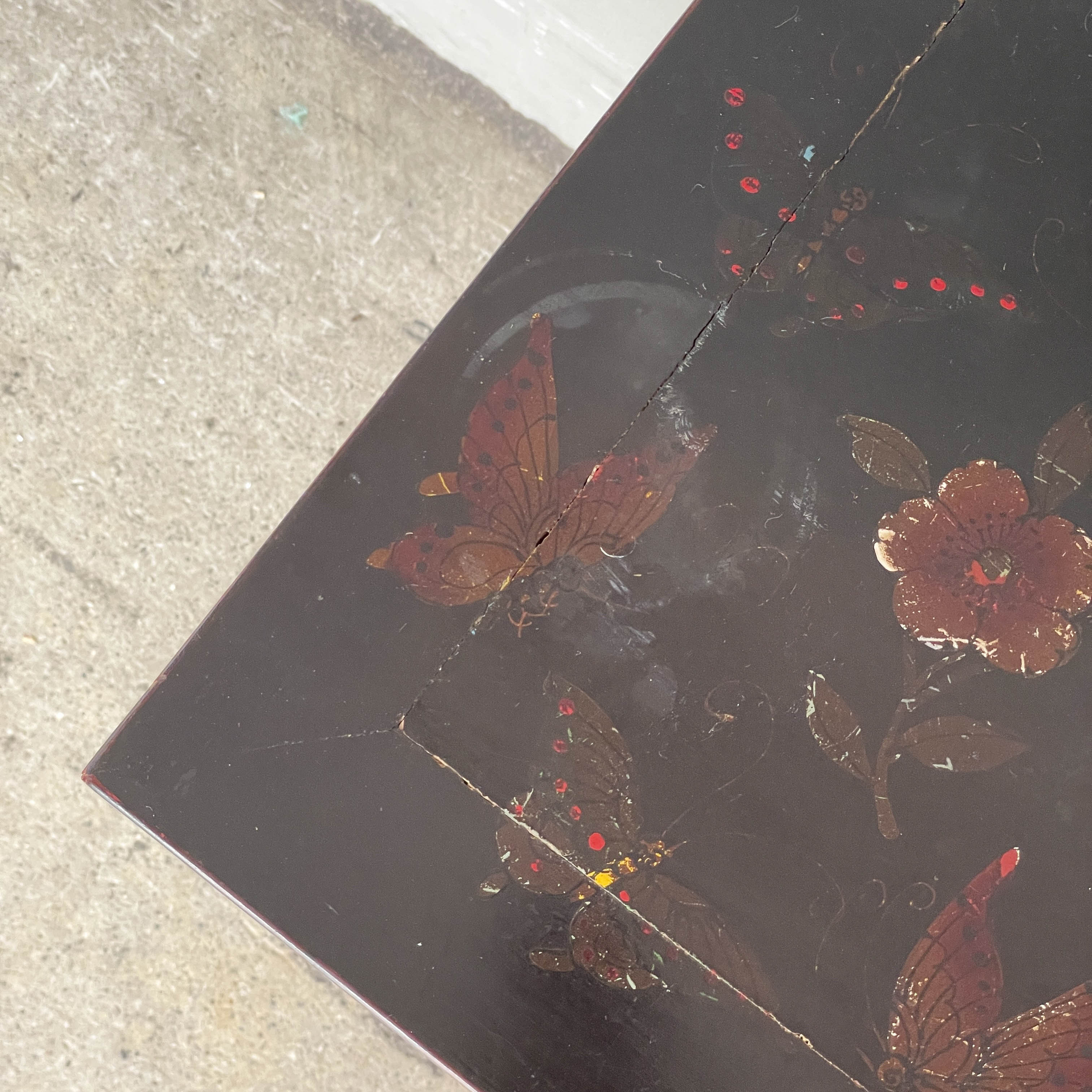 Lacquered Butterfly Elm Side Cabinet