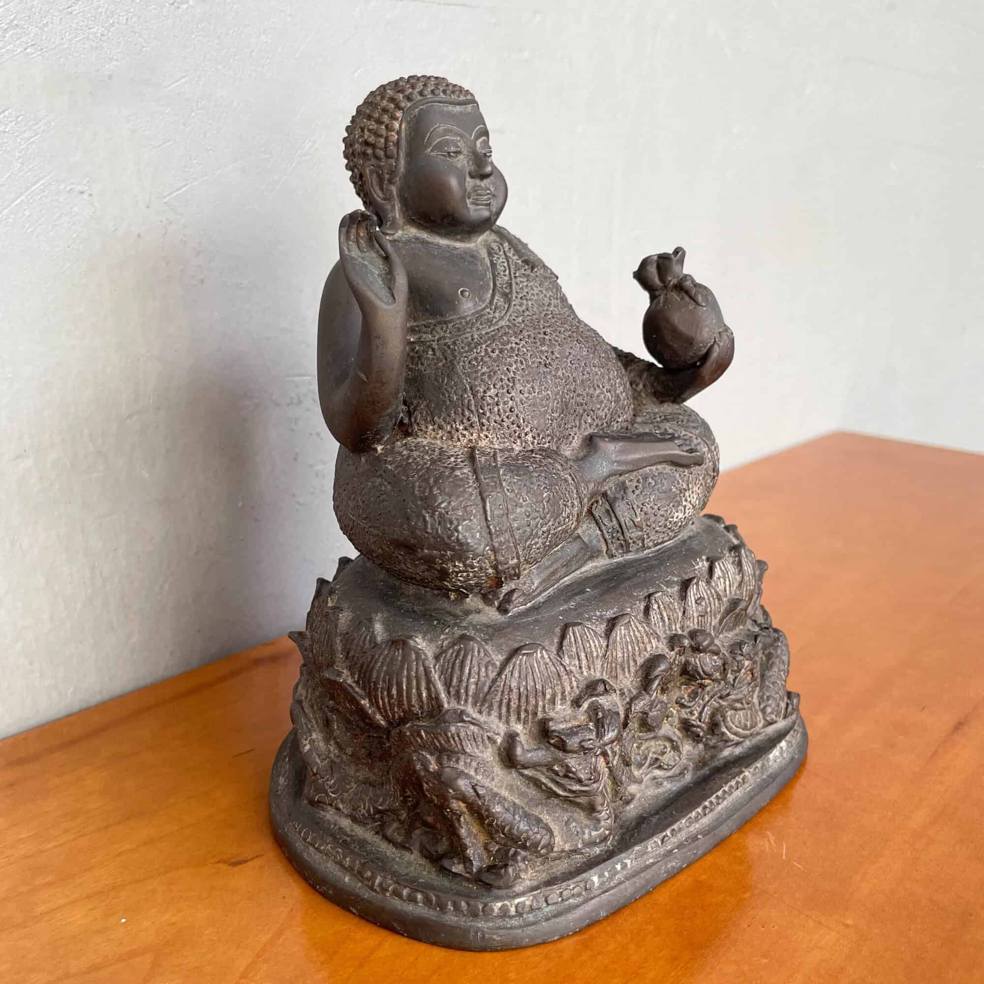 Vintage Brass Phra Sangkachai with Bag of Gold (13 x 16 cm)